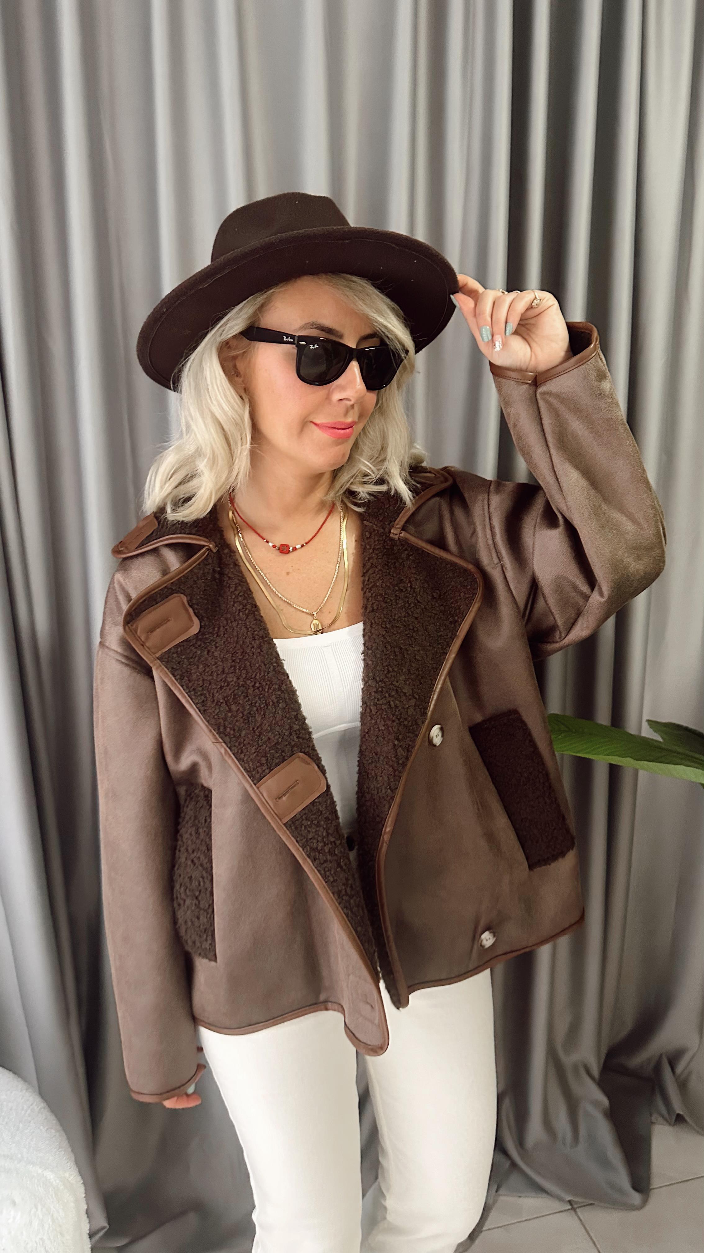 ORJİNAL MODEL İÇİ TEDDY DIŞI SÜET ACI KAHVE KABAN