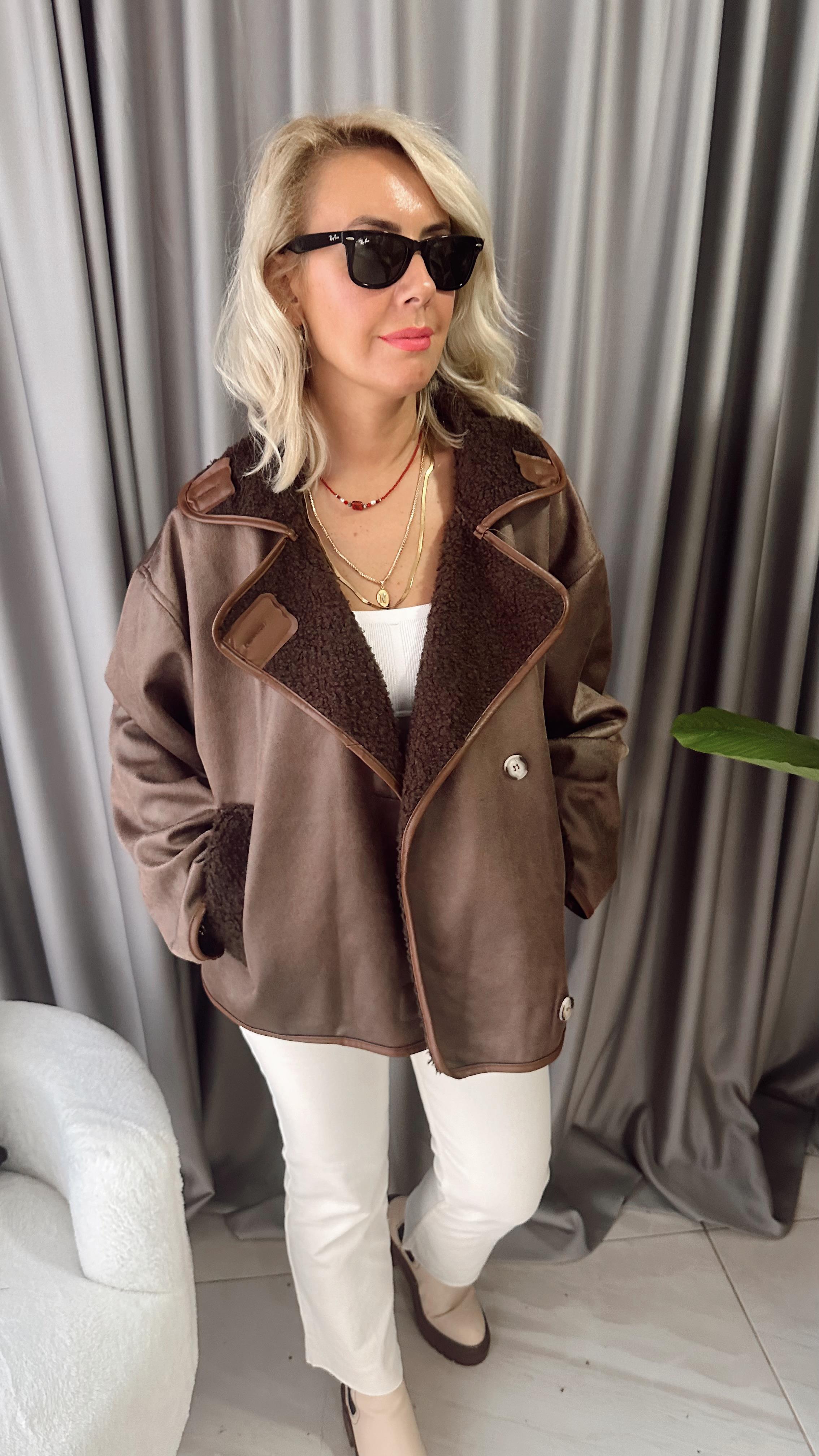 ORJİNAL MODEL İÇİ TEDDY DIŞI SÜET ACI KAHVE KABAN