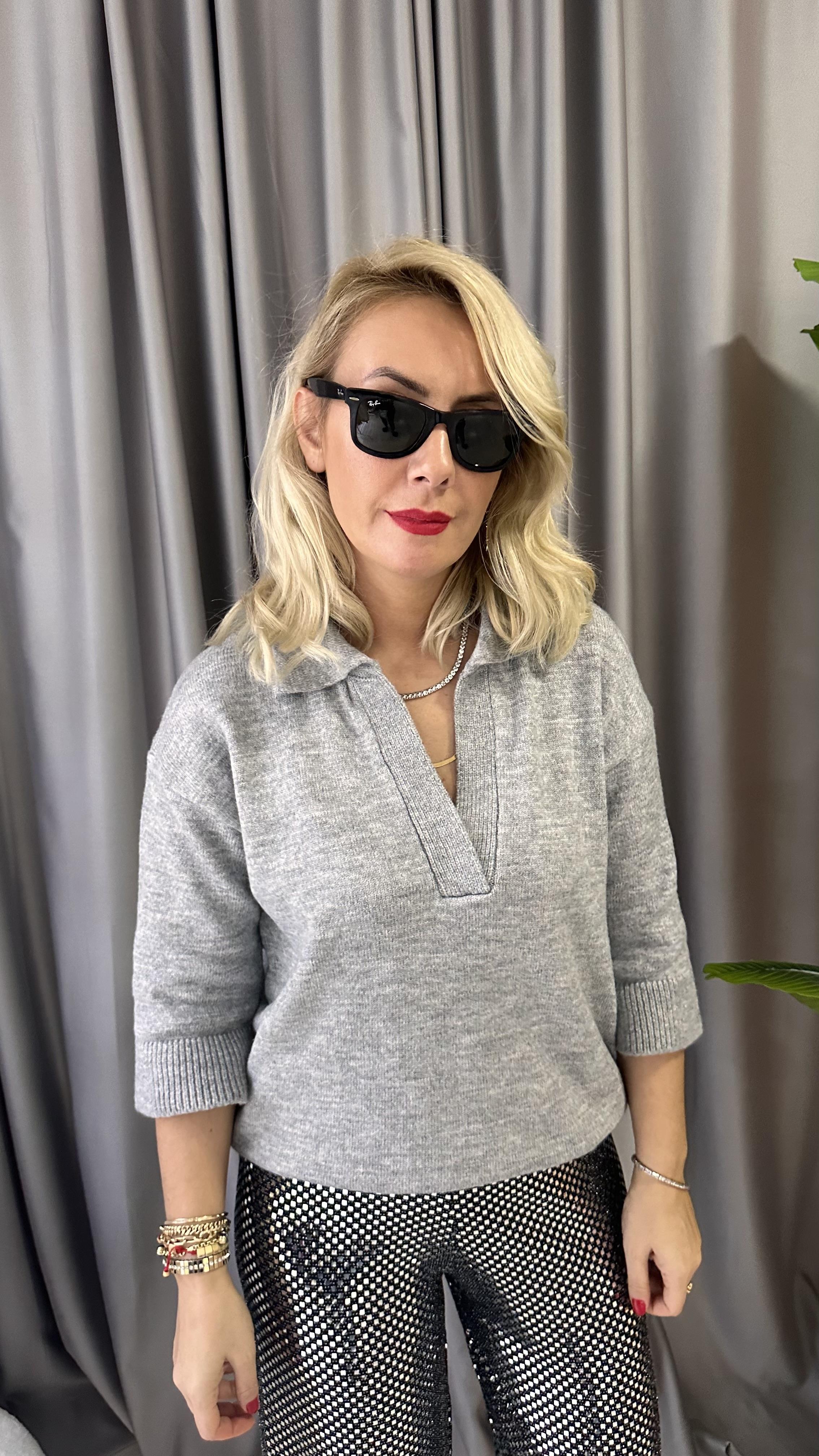 ORJİNAL MODEL POLO V YAKA GRİ TRİKO