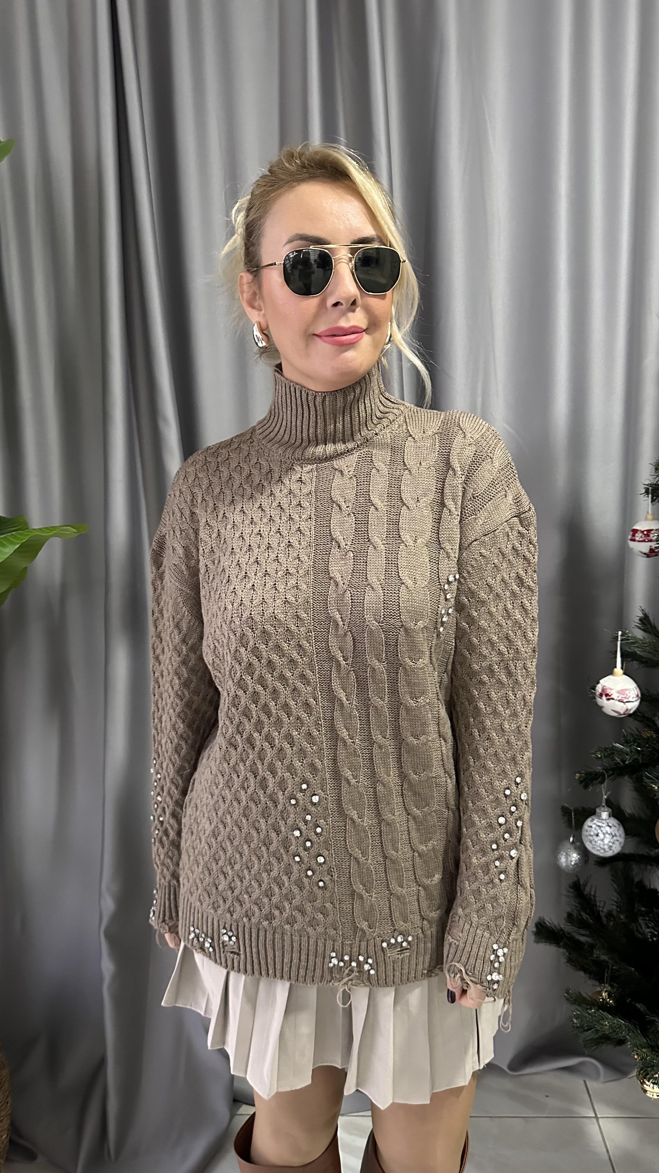 ORJİNAL MODEL TAŞ DETAYLI BALIKÇI VİZON TRİKO