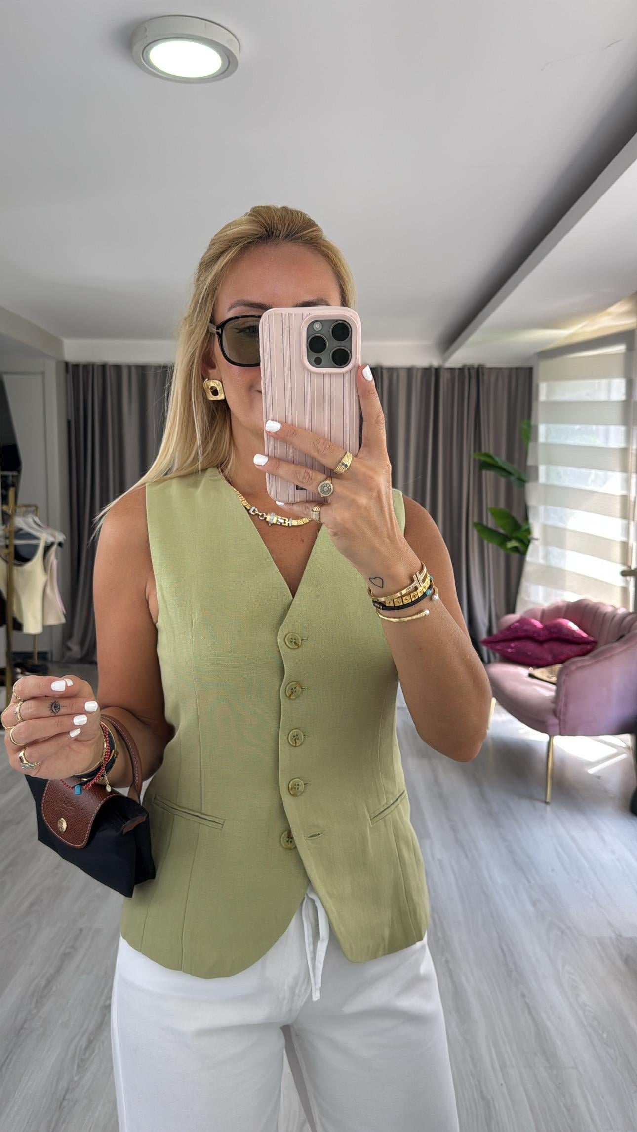 Pamuklu Çağla Blazer Yelek