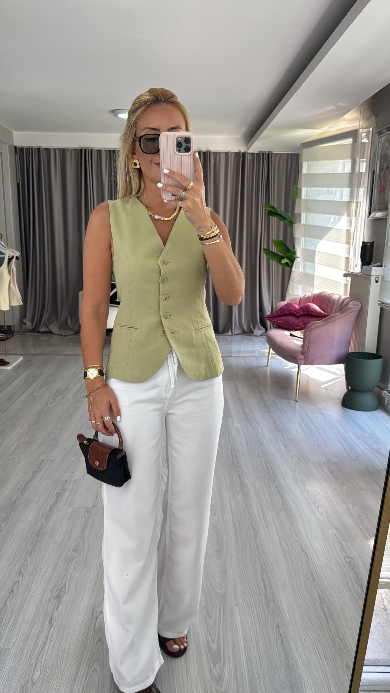 Pamuklu Çağla Blazer Yelek