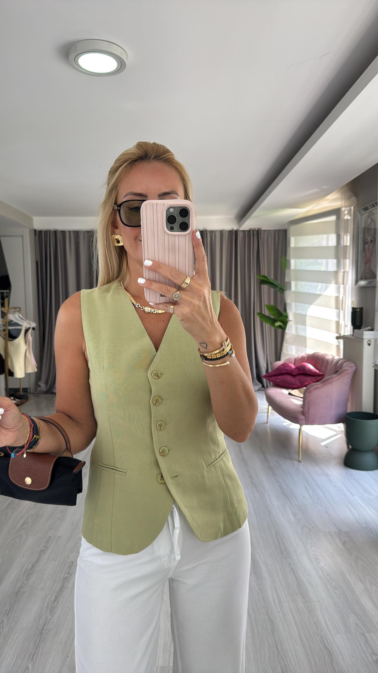 Pamuklu Çağla Blazer Yelek