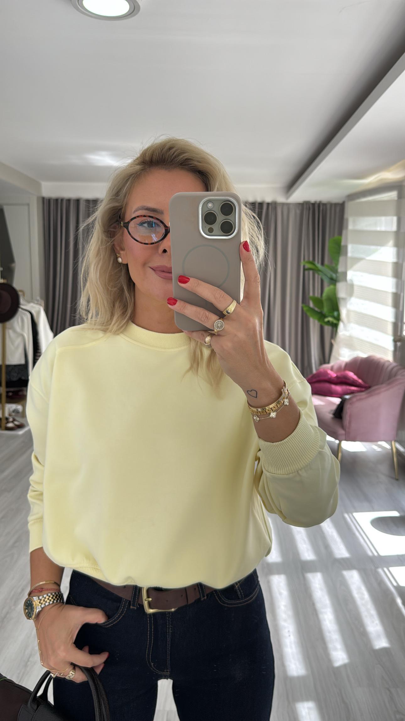 Pamuklu Şardonsuz Sarı Sweatshirt