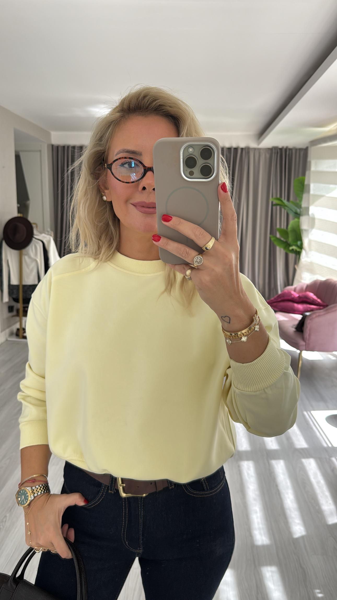 Pamuklu Şardonsuz Sarı Sweatshirt