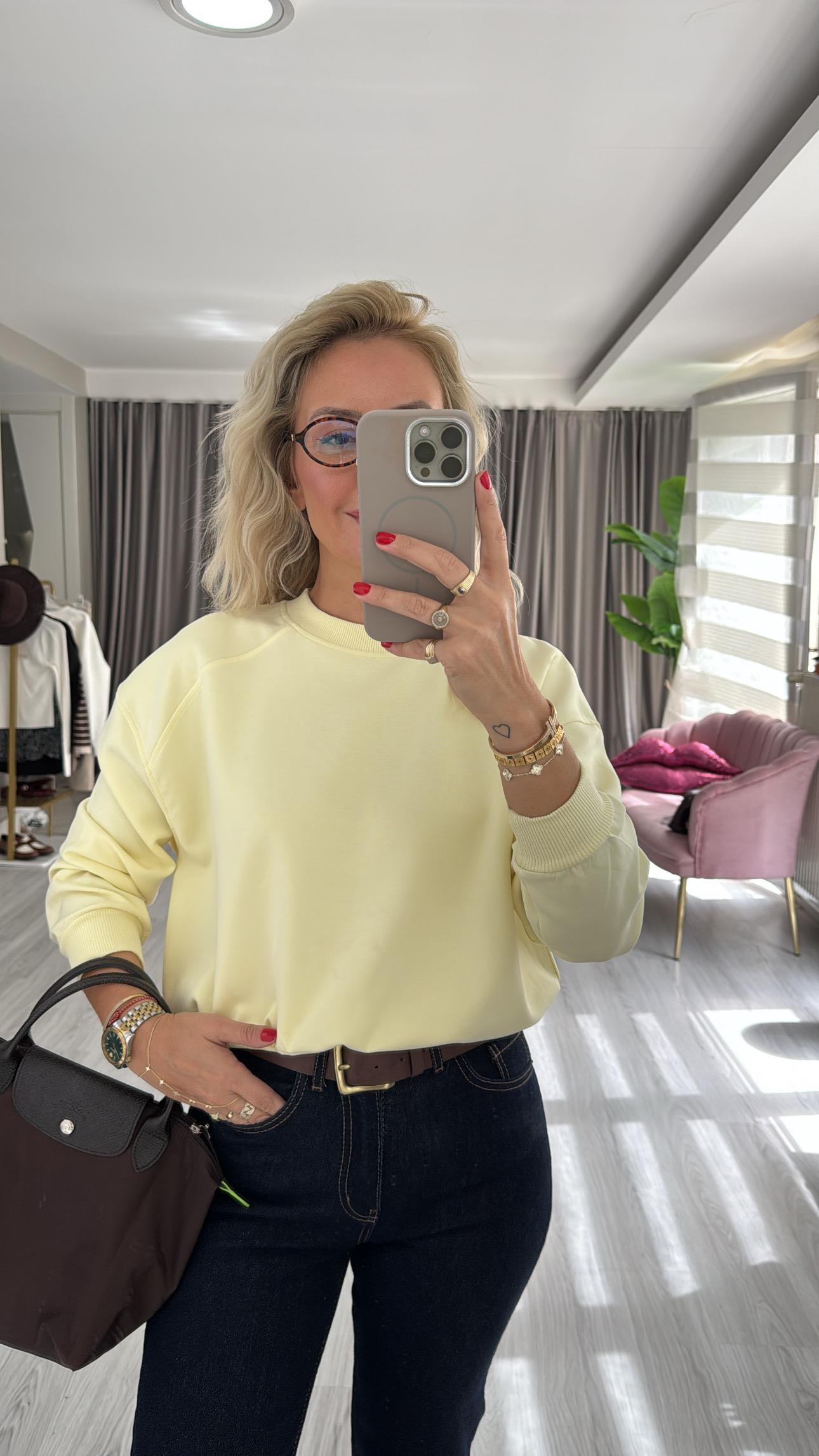 Pamuklu Şardonsuz Sarı Sweatshirt