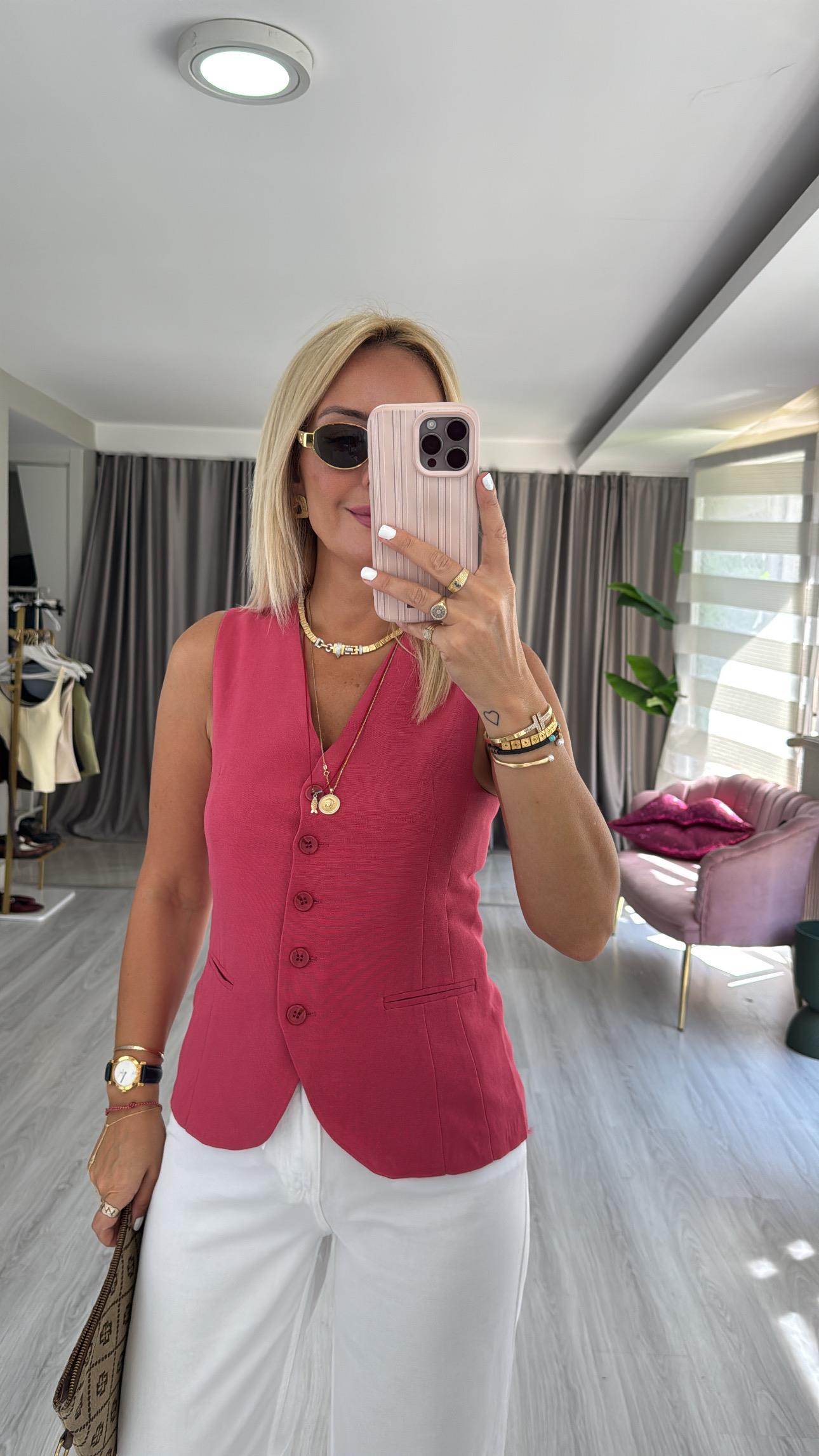 Pamuklu Vişne Blazer Yelek