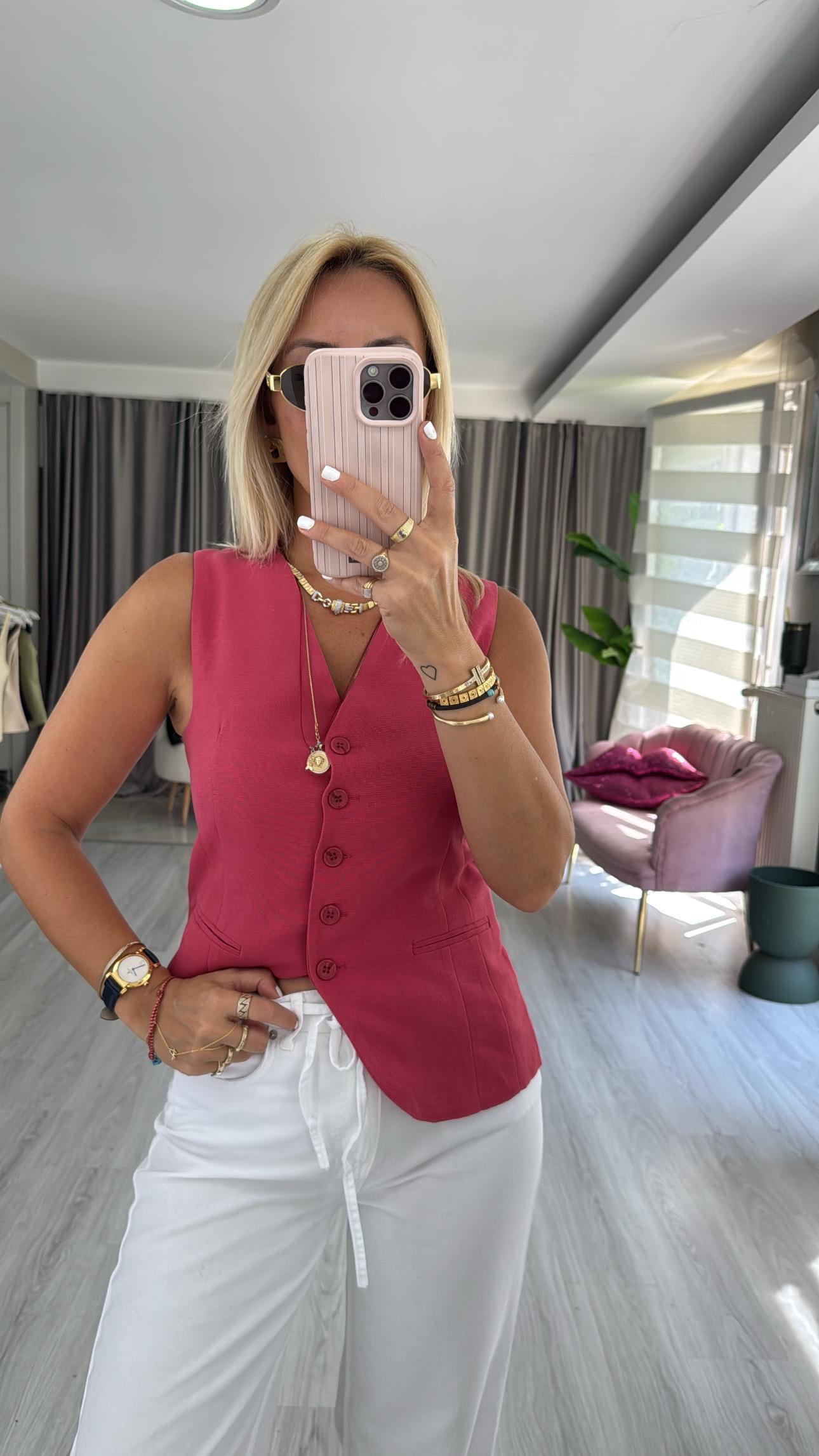 Pamuklu Vişne Blazer Yelek