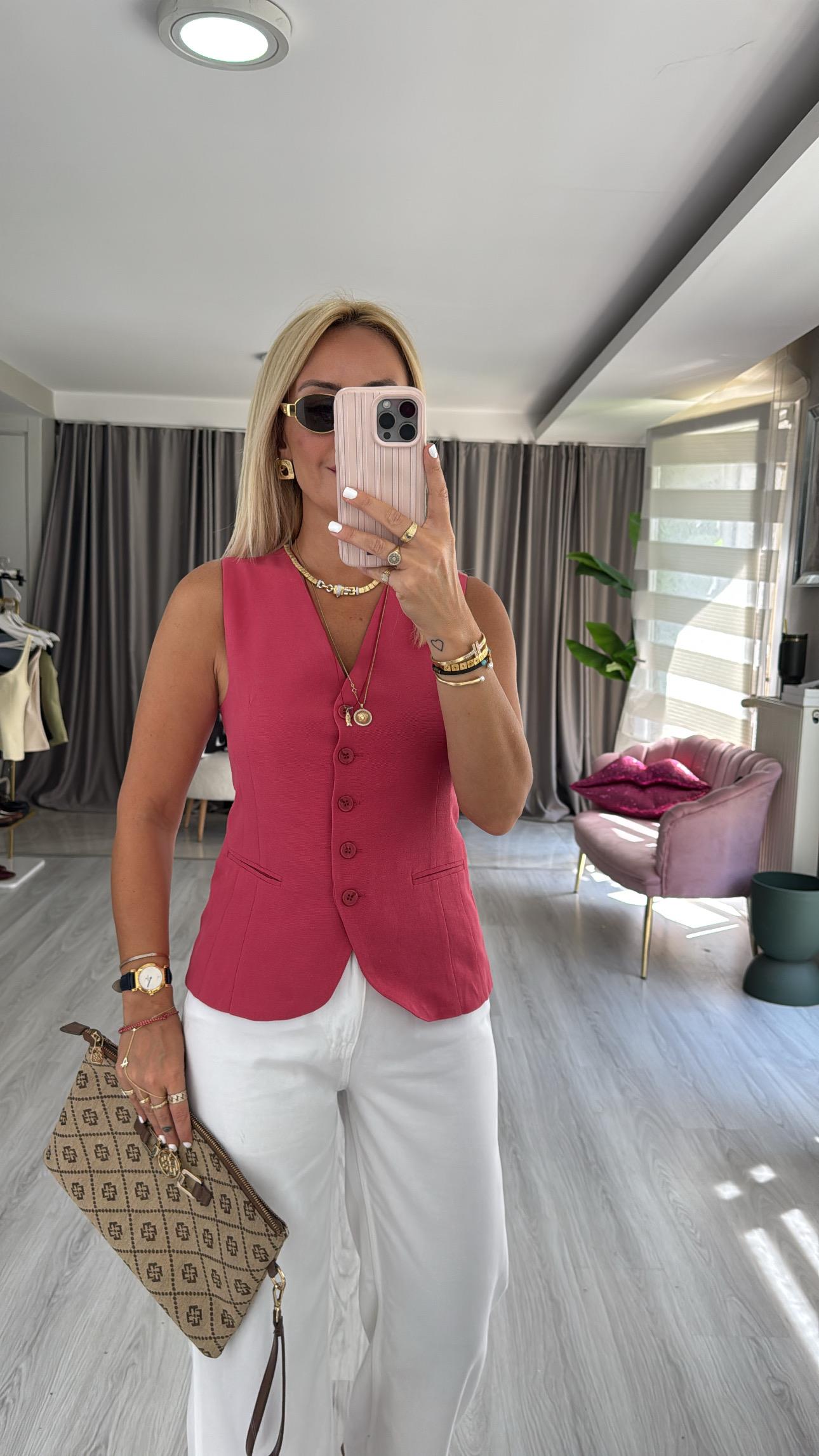 Pamuklu Vişne Blazer Yelek