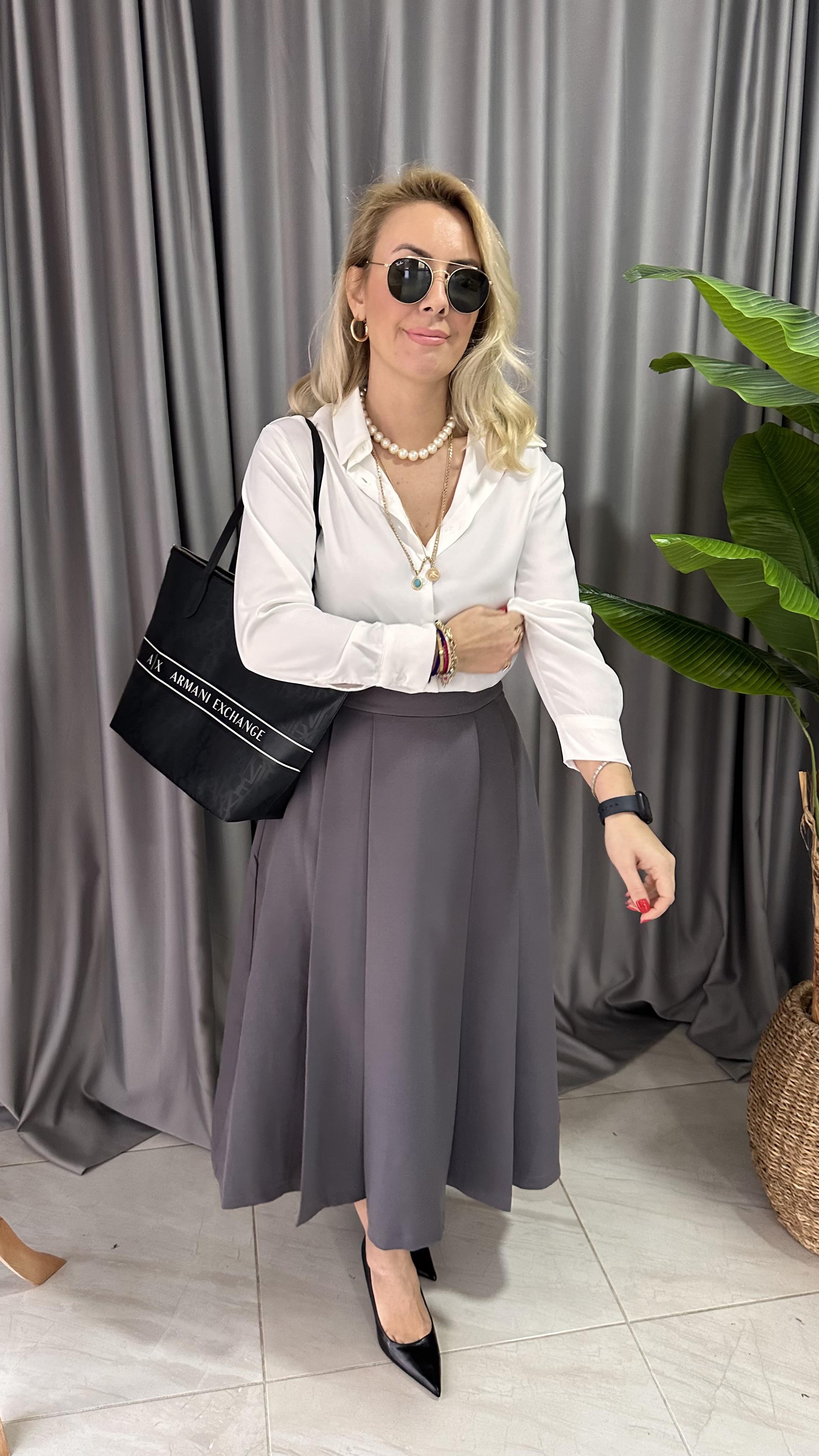 PİLELİ KLOŞ MİDİ BOY GRİ ETEK