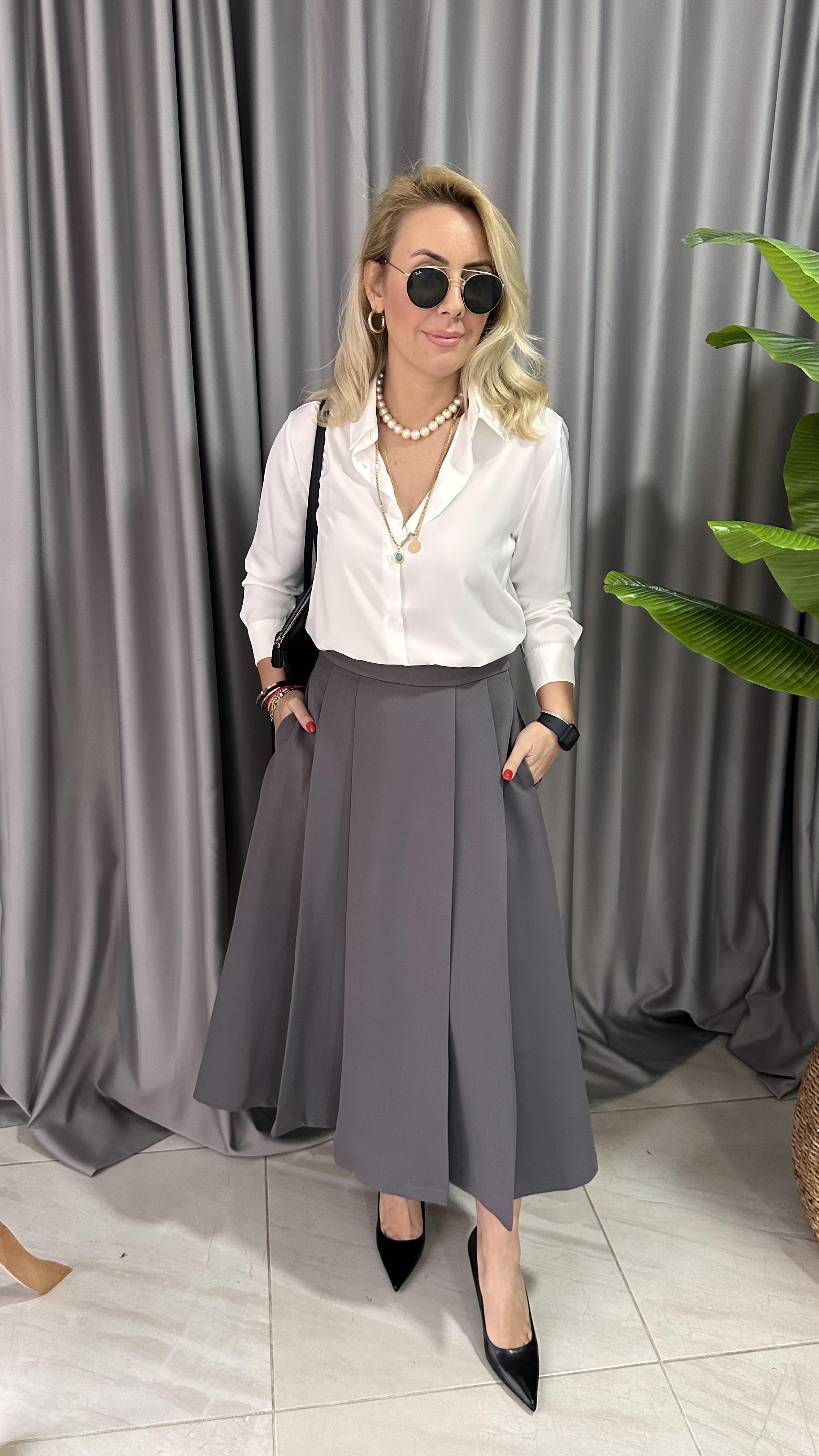 PİLELİ KLOŞ MİDİ BOY GRİ ETEK