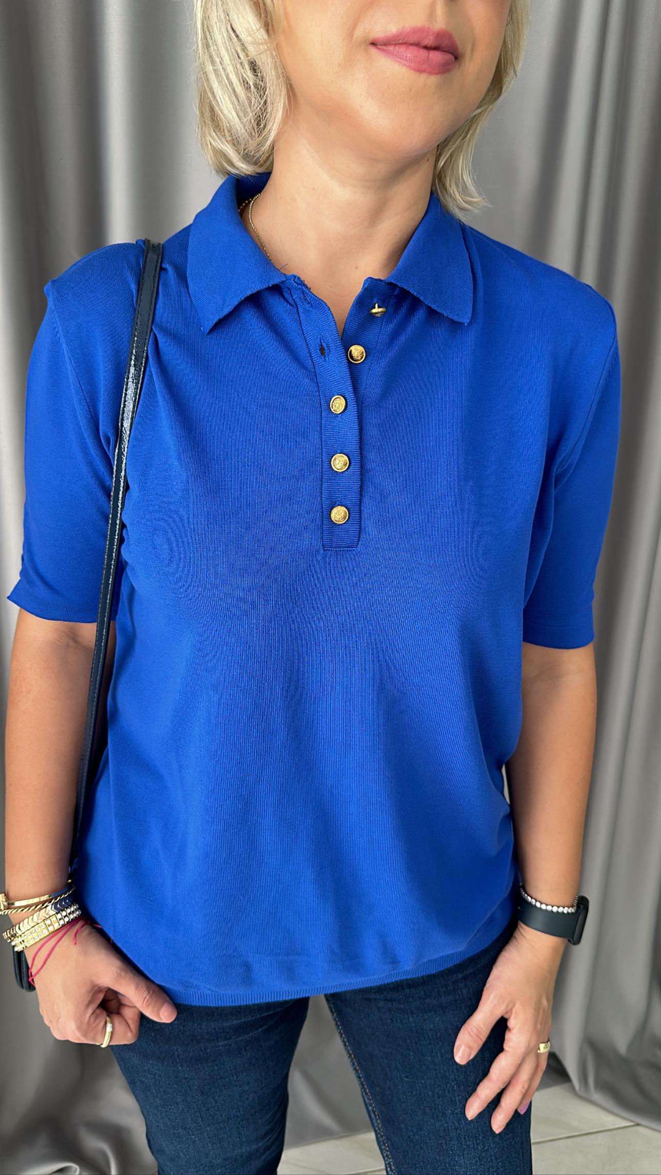 POLO YAKA, DÜĞMELİ, KISAKOL, SAKS MAVİSİ TRİKO