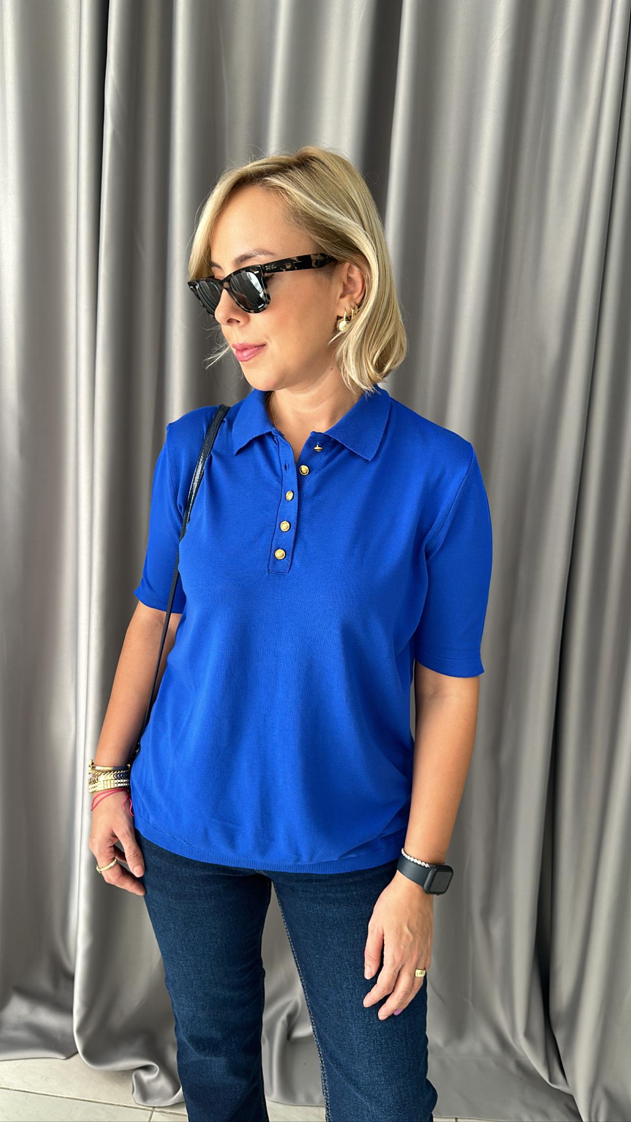 POLO YAKA, DÜĞMELİ, KISAKOL, SAKS MAVİSİ TRİKO