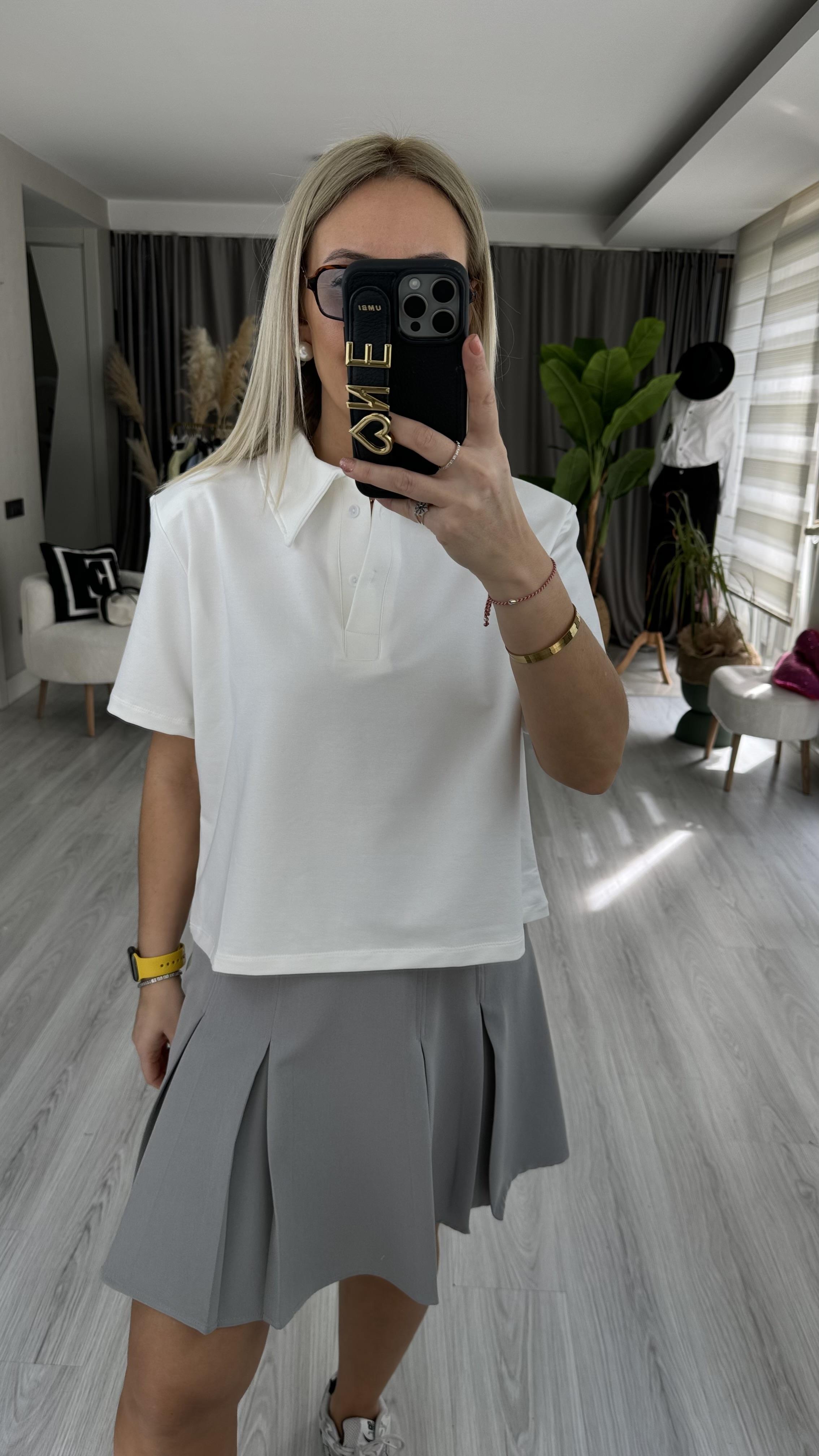 POLO YAKA VATKALI BEYAZ TİŞÖRT