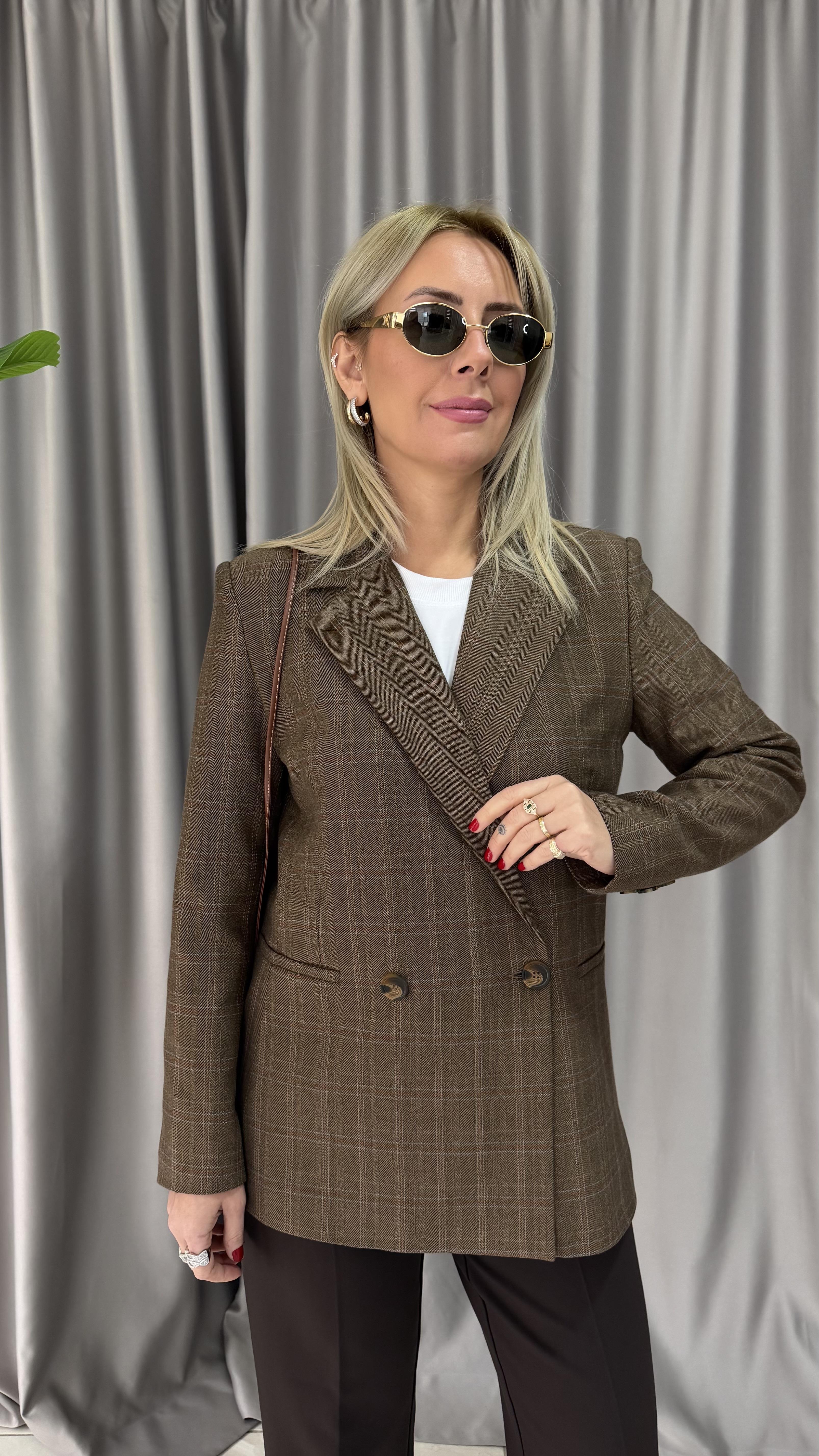 Premium Açık Kahve Ekoseli Ceket