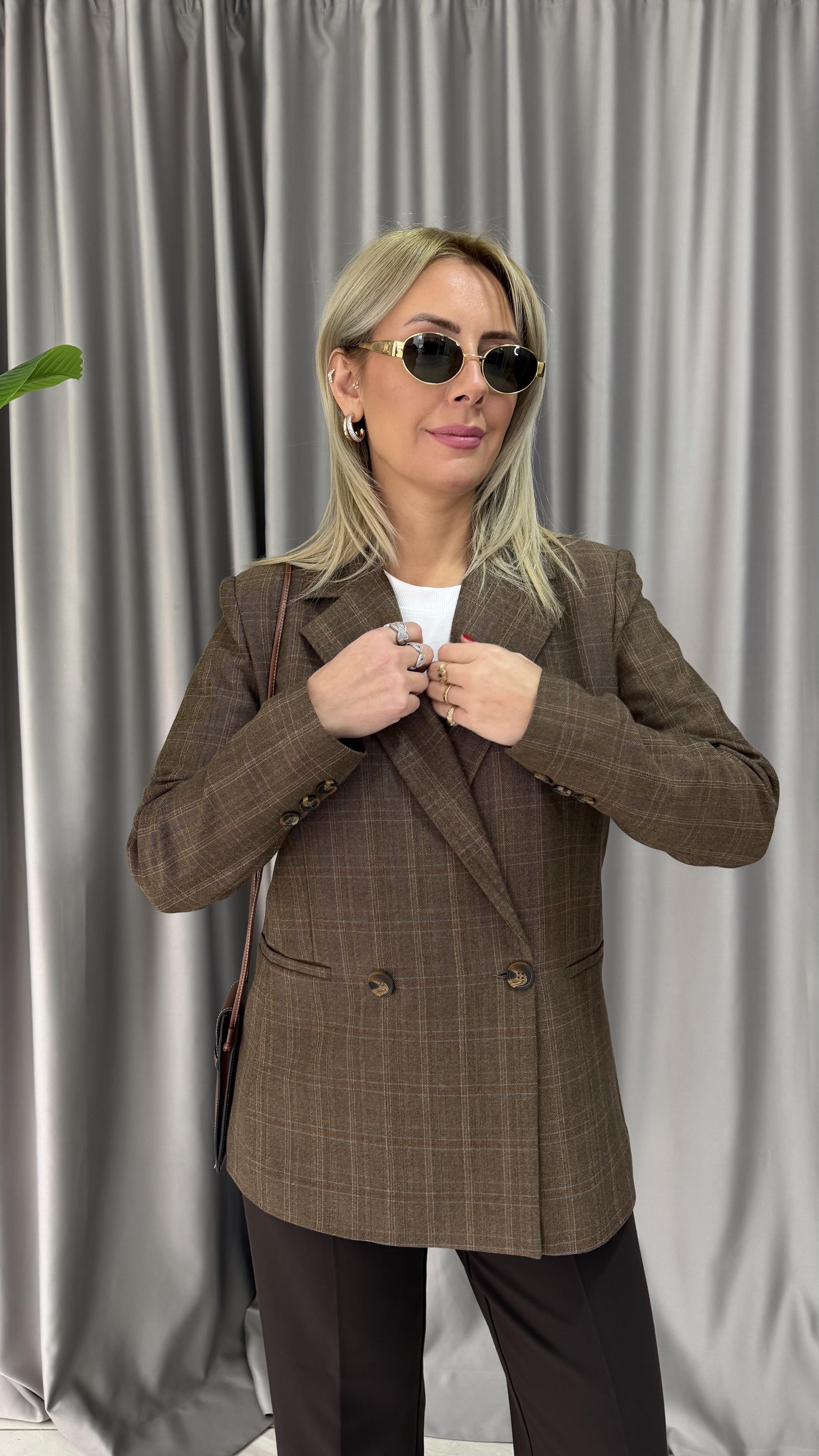 Premium Açık Kahve Ekoseli Ceket