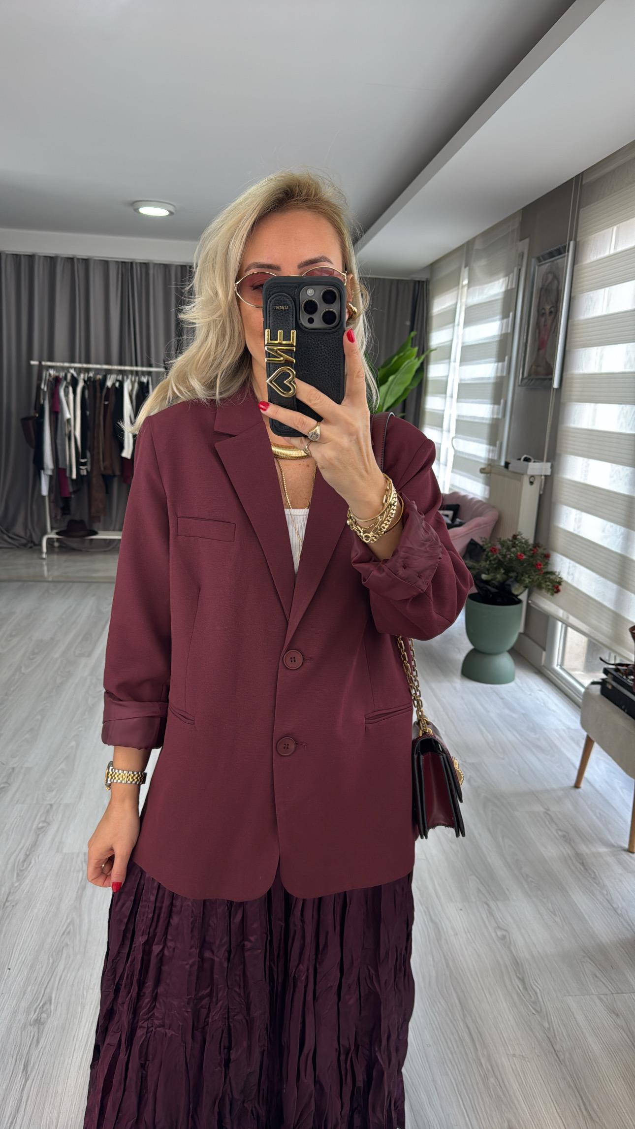 Premium Seri Bordo Blazer Ceket