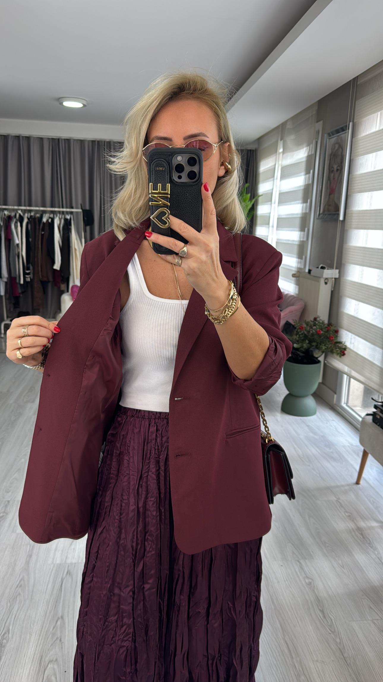 Premium Seri Bordo Blazer Ceket