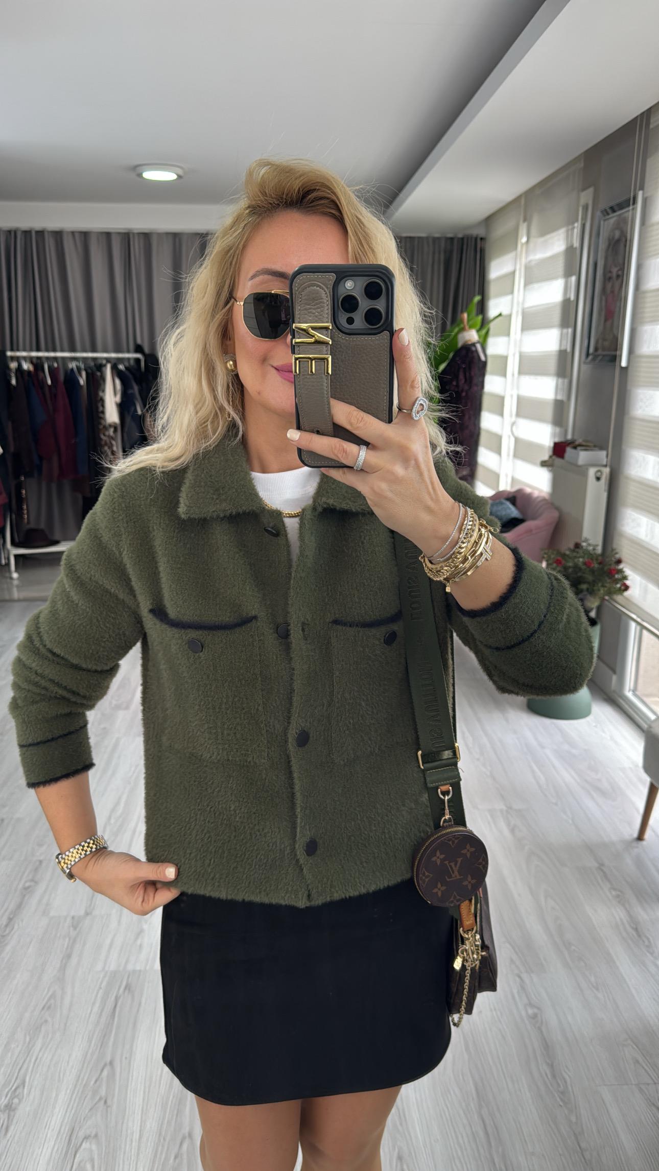 Premium Seri Cepli Siyah Biyeli Haki Triko Ceket