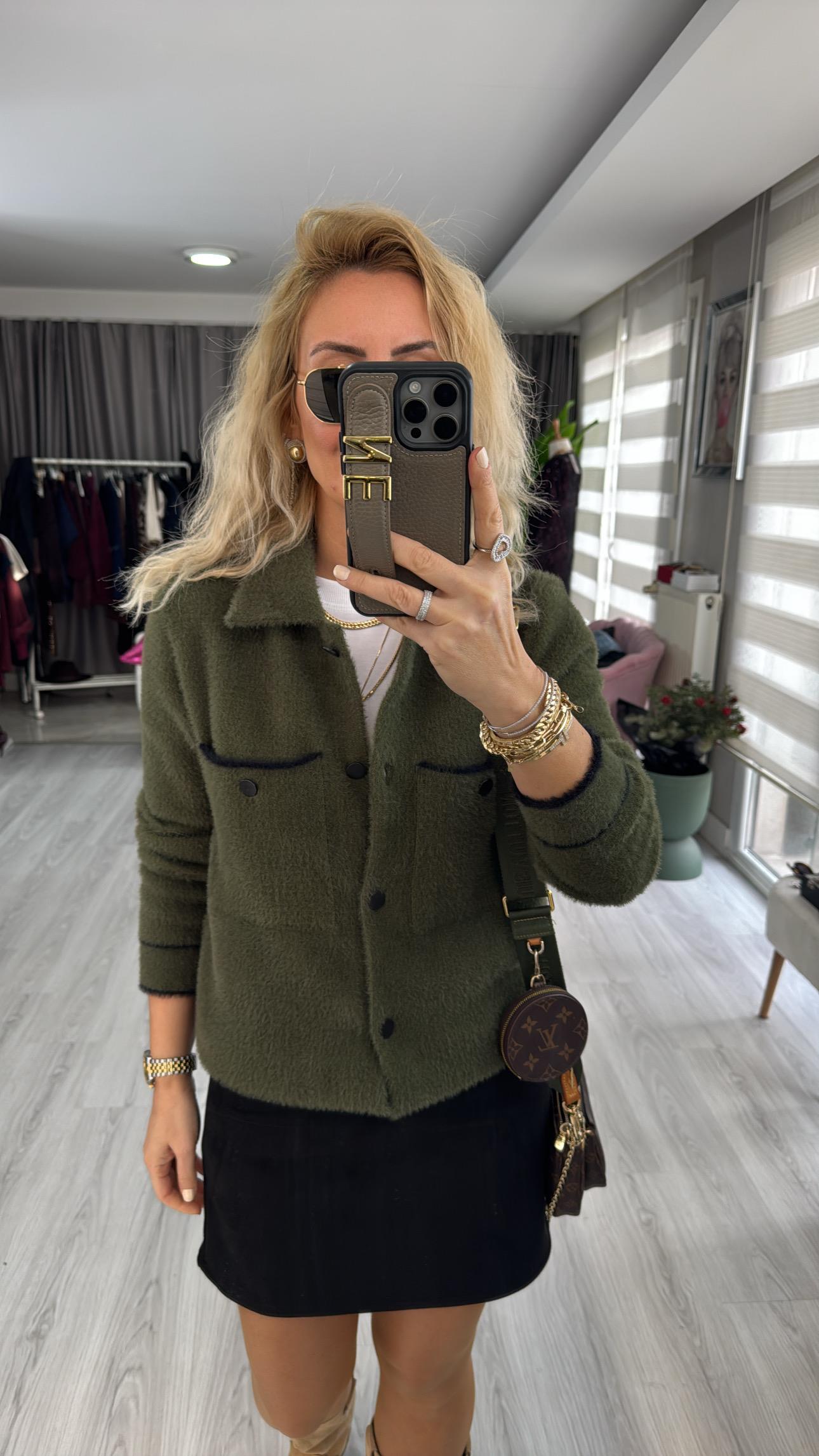 Premium Seri Cepli Siyah Biyeli Haki Triko Ceket