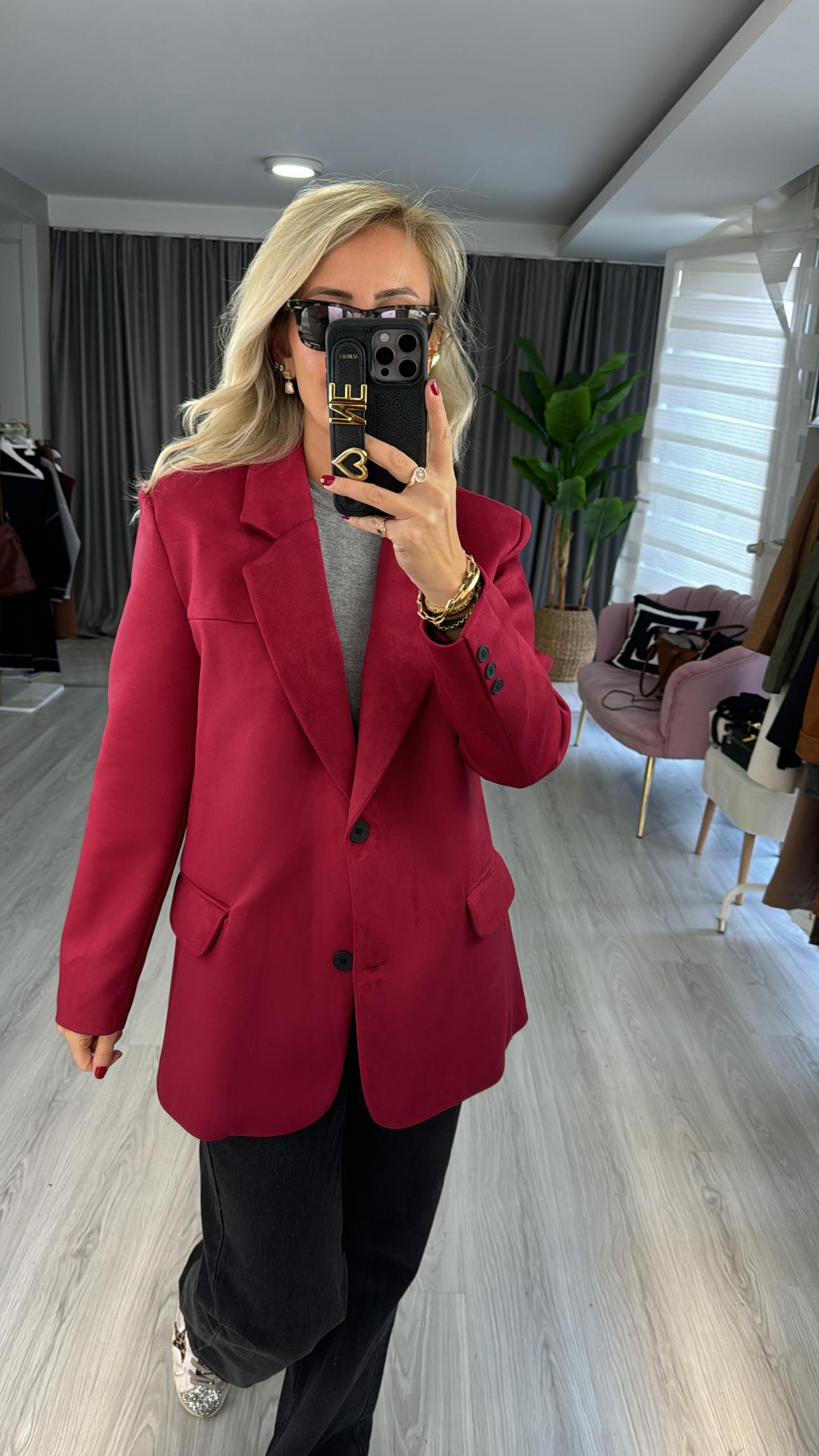 Premium Seri Kırmızı Blazer  Süet Ceket