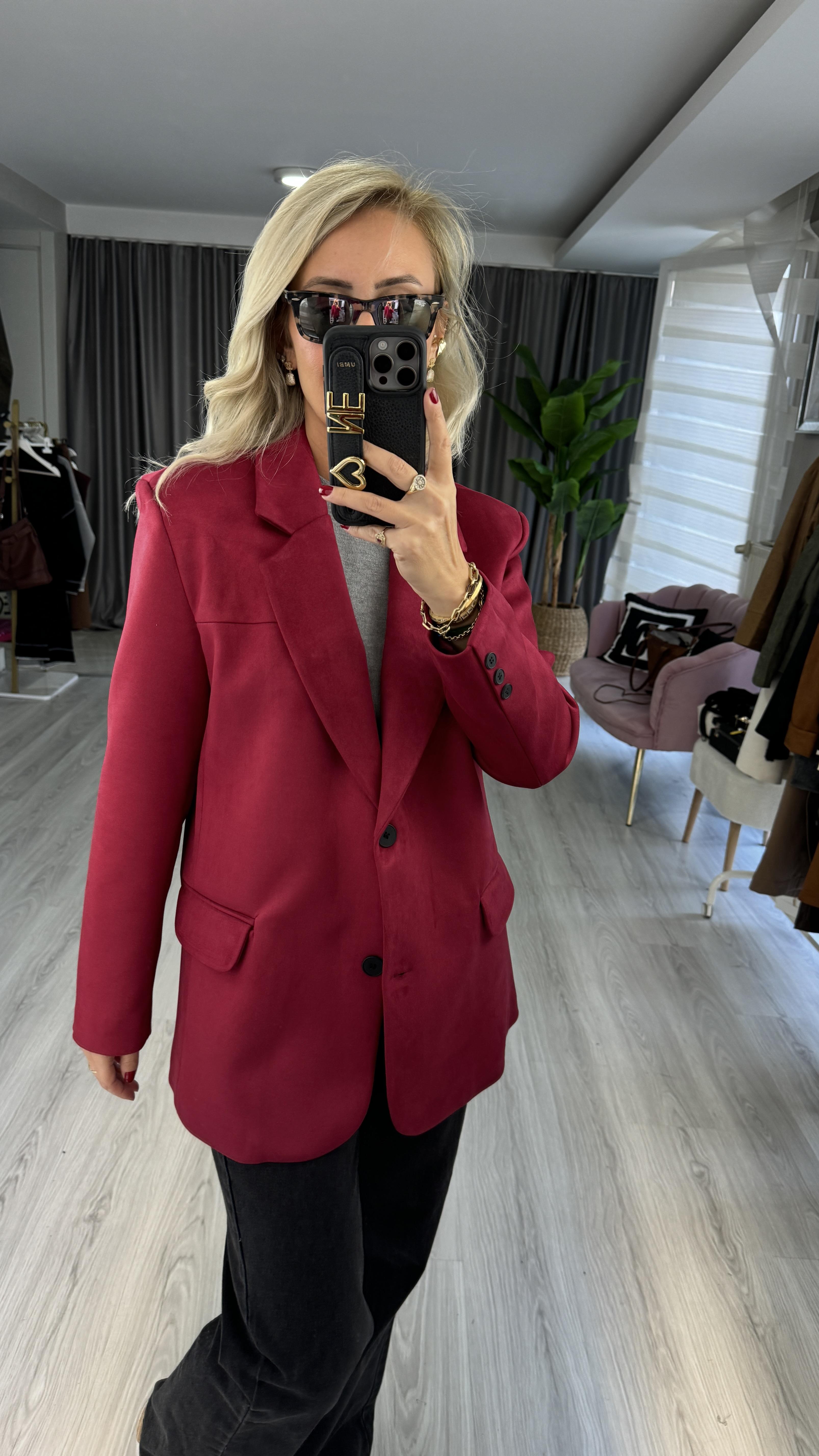 Premium Seri Kırmızı Blazer  Süet Ceket
