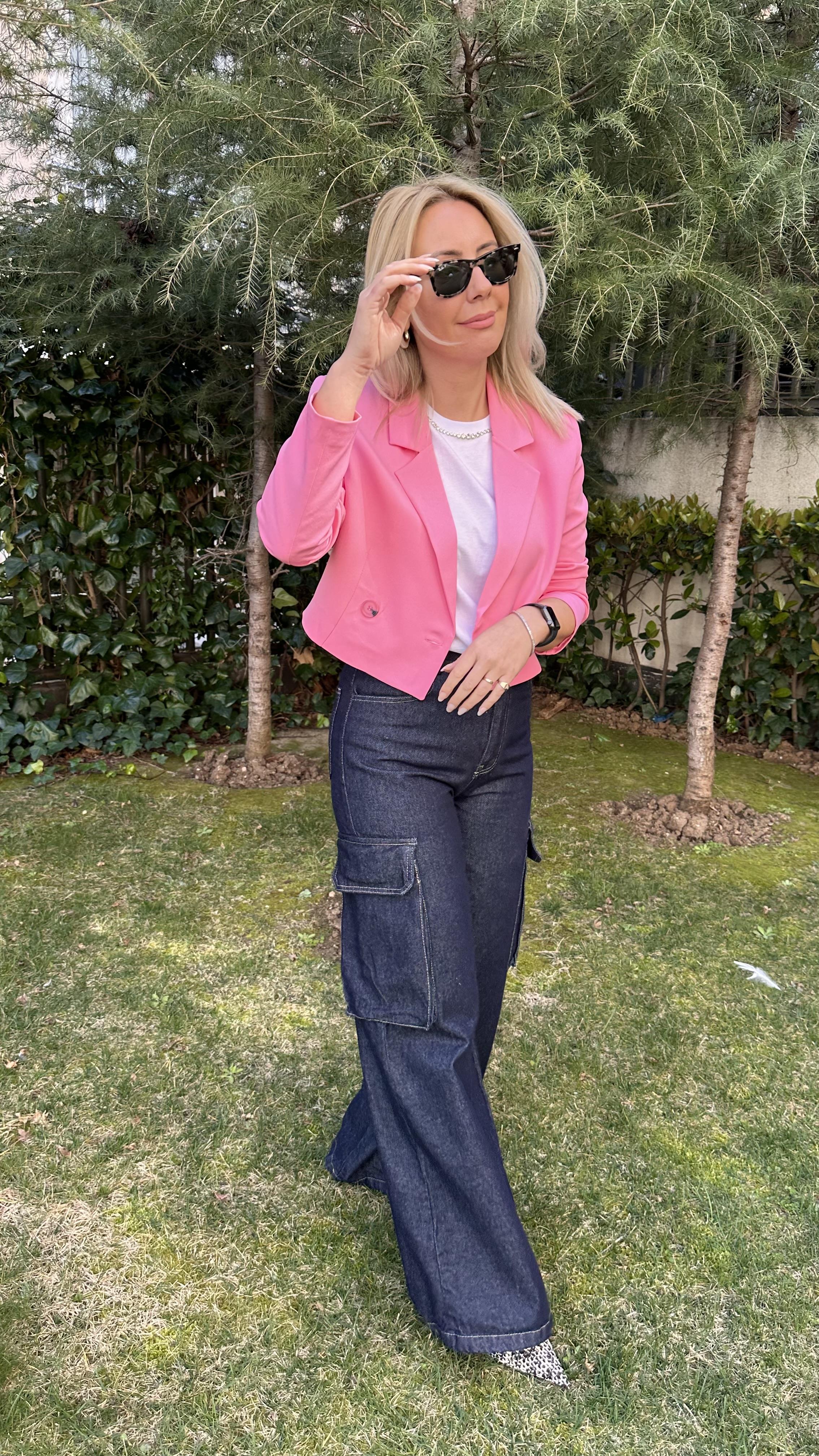 PREMİUM SERİ, KRUVAZE MODEL, TEK DÜĞMELİ PEMBE CEKET