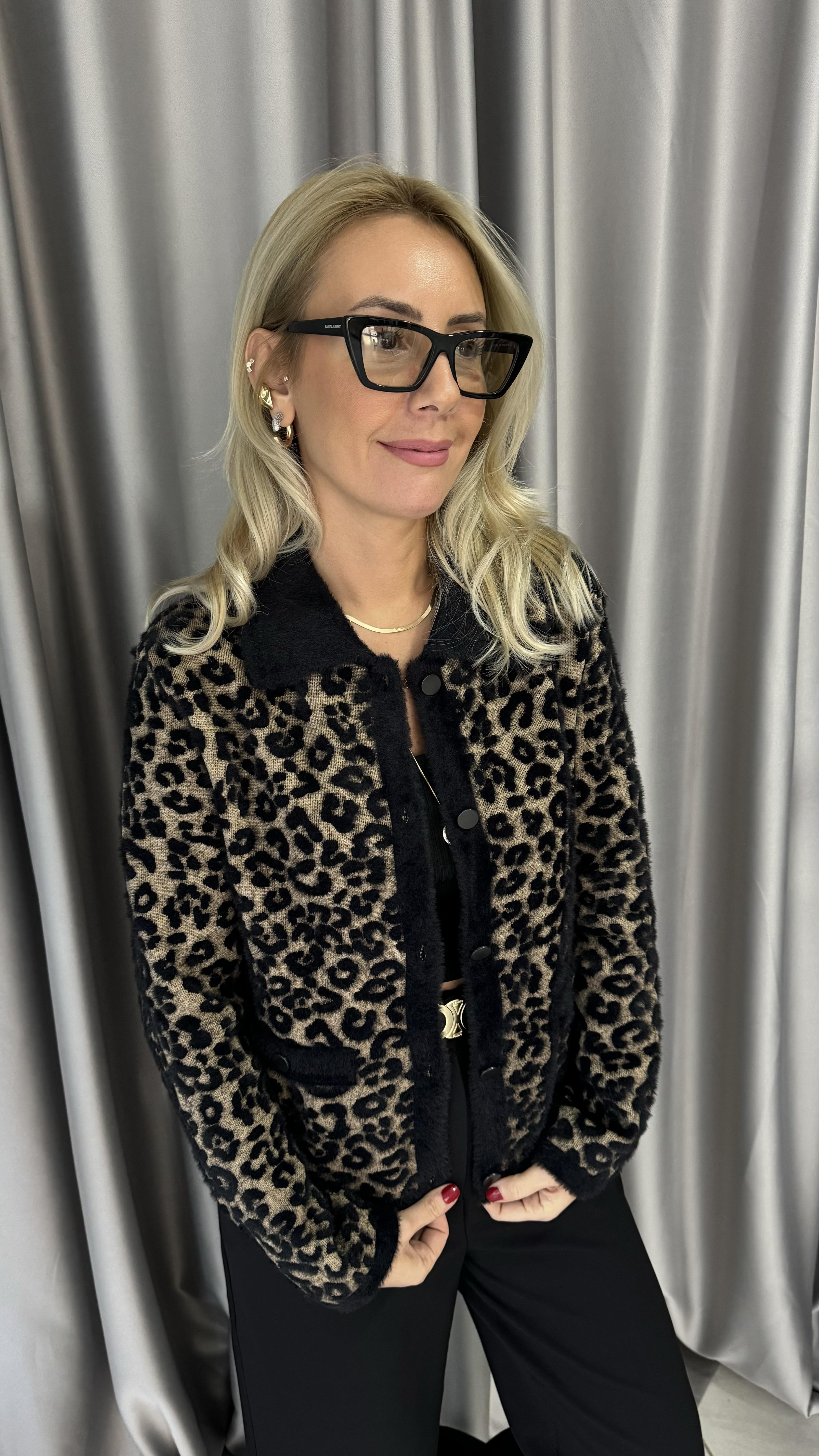 Premium Seri Leopar Desen Yumuşacık Triko Ceket