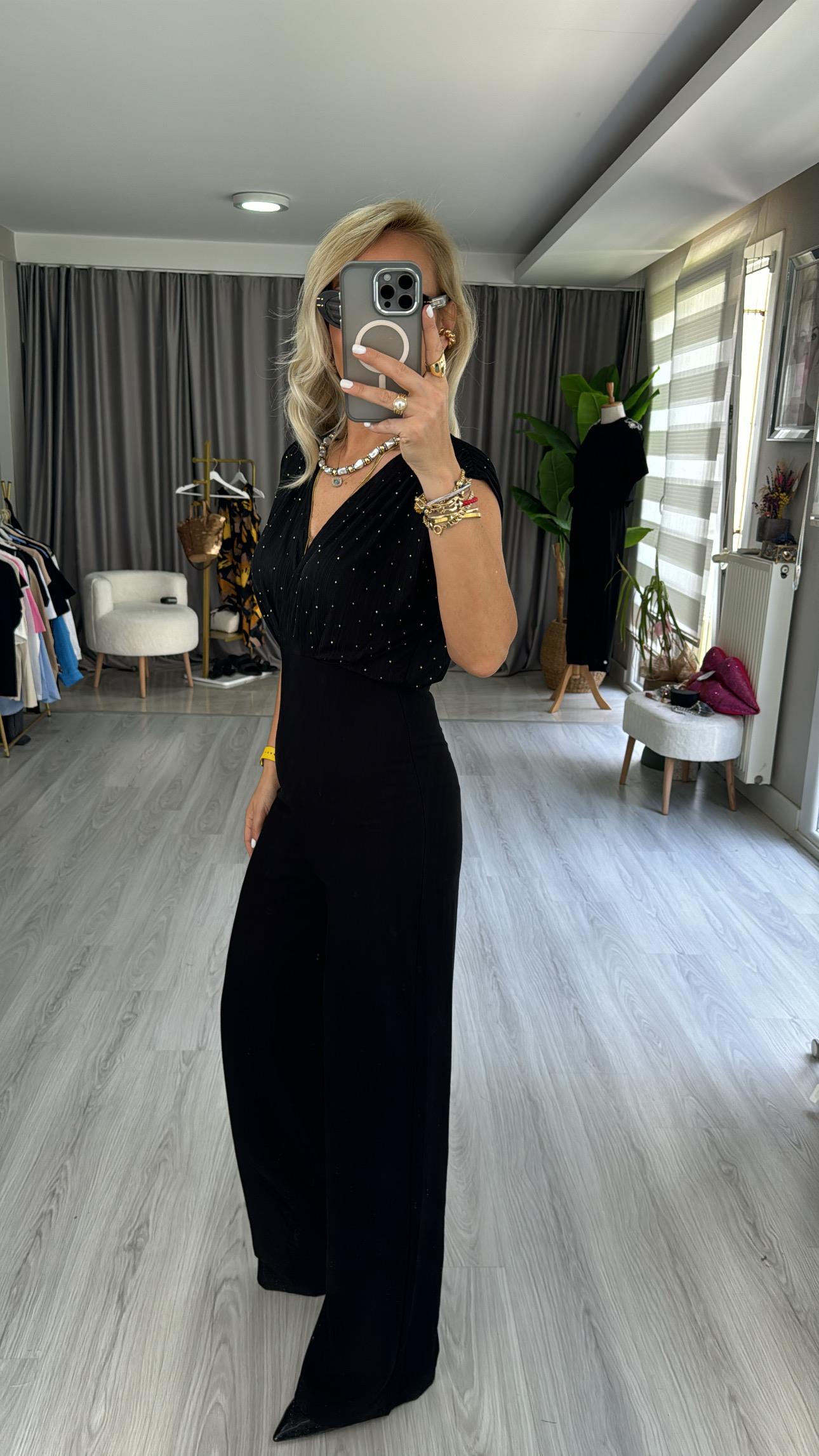 PREMİUM SERİ, TAŞLI SİYAH TULUM