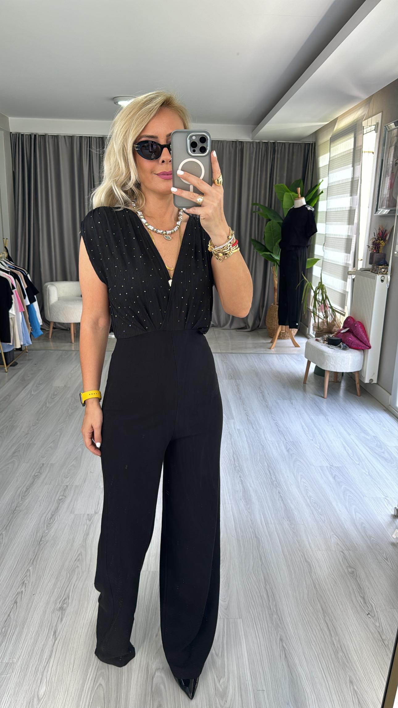 PREMİUM SERİ, TAŞLI SİYAH TULUM