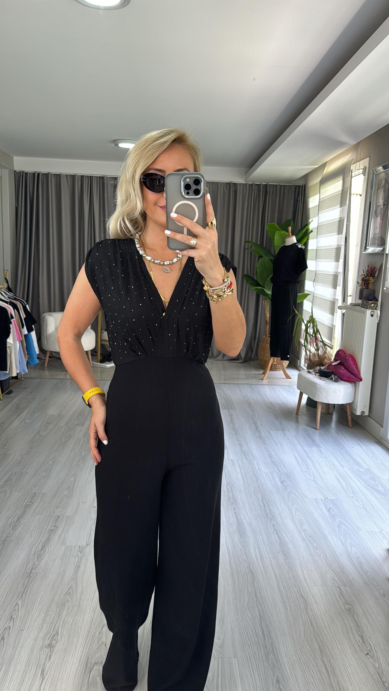 PREMİUM SERİ, TAŞLI SİYAH TULUM