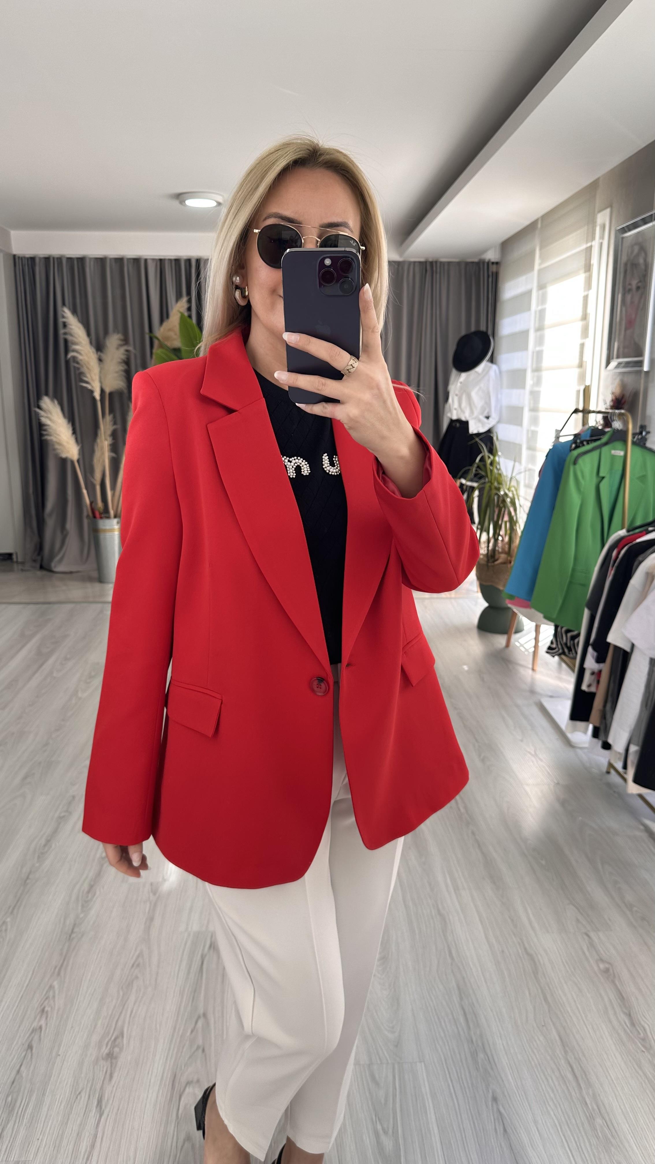 PREMİUM SERİ TEK DÜĞMELİ KIRMIZI CEKET 