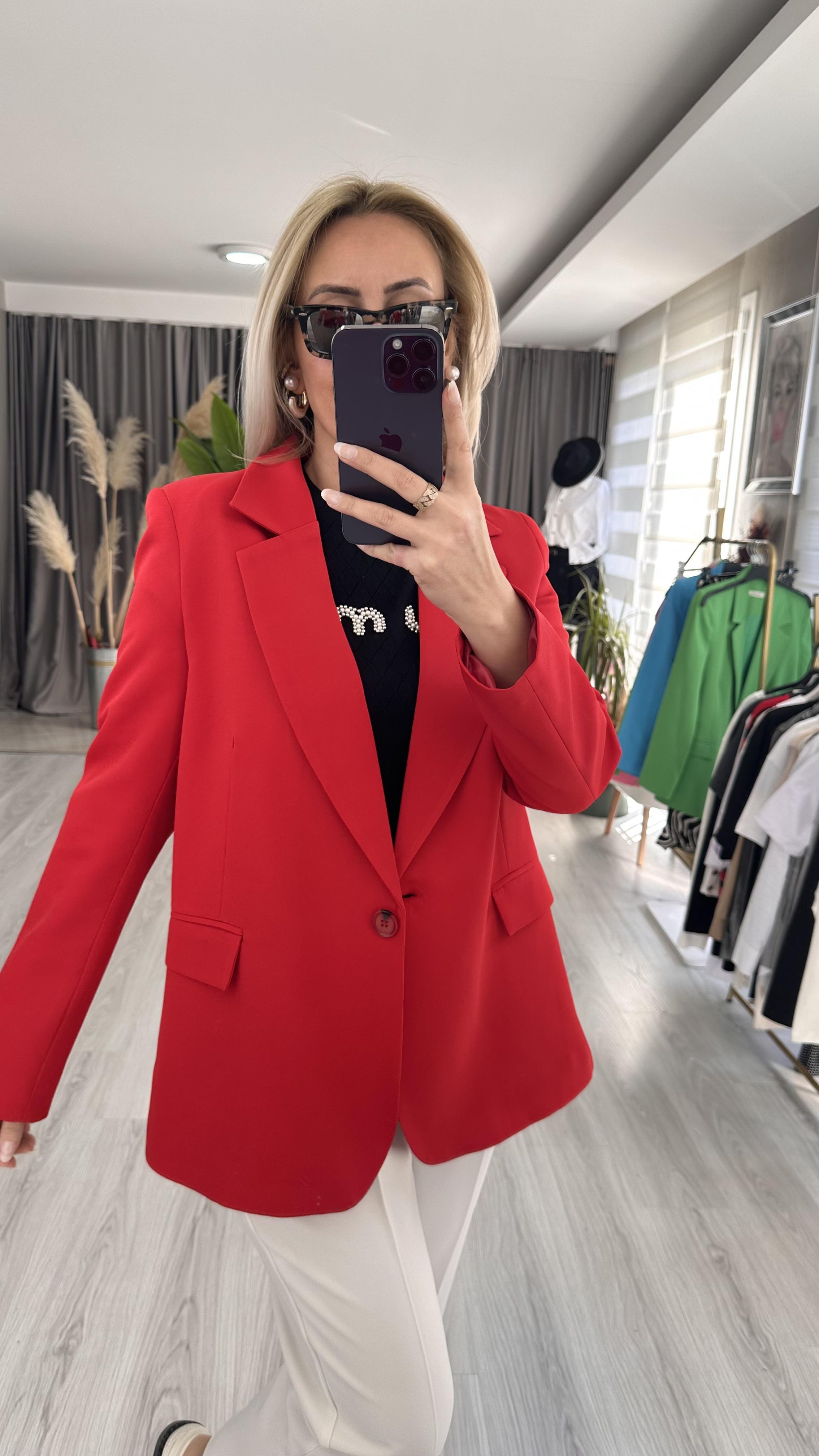 PREMİUM SERİ TEK DÜĞMELİ KIRMIZI CEKET 