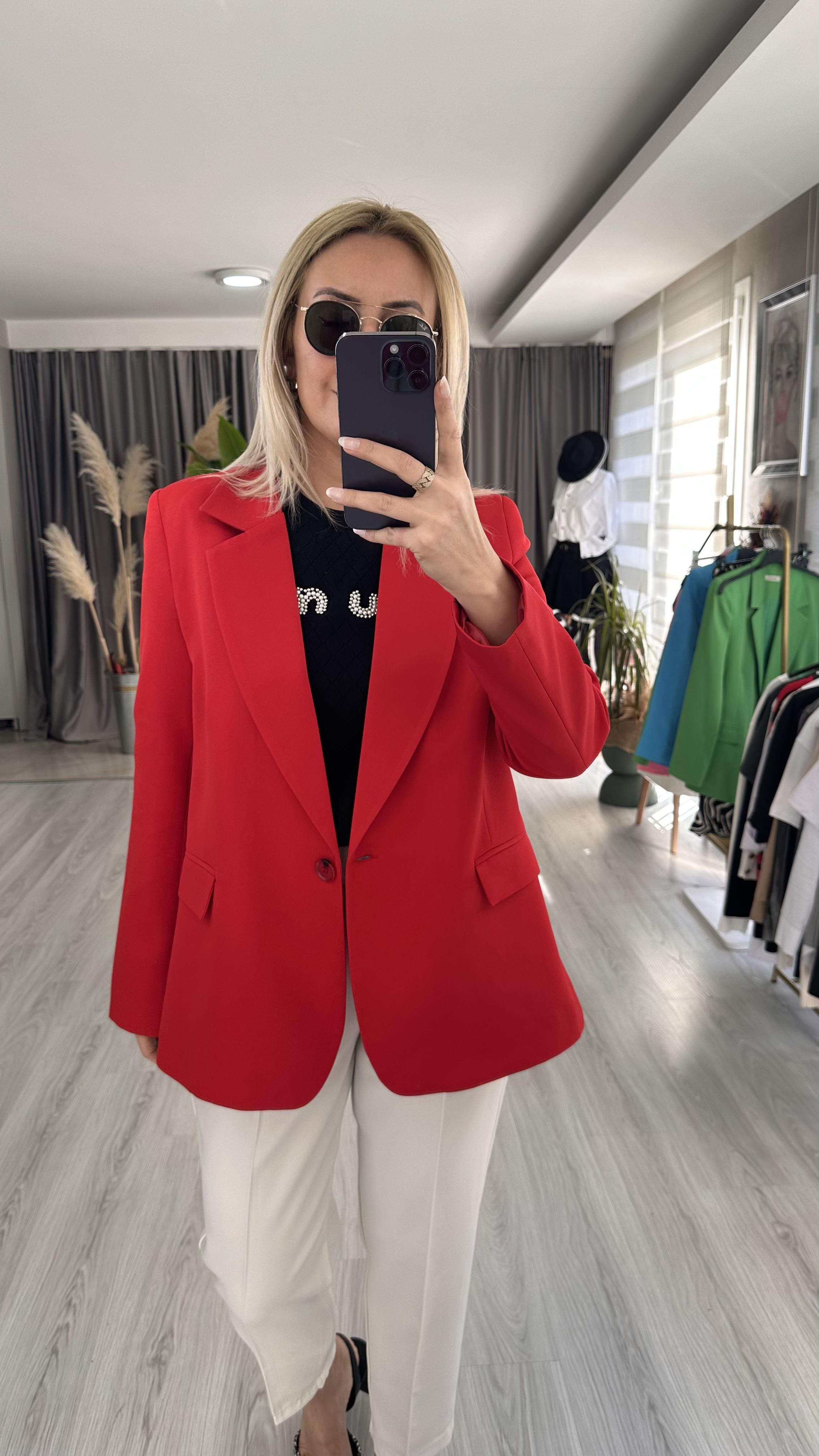 PREMİUM SERİ TEK DÜĞMELİ KIRMIZI CEKET 