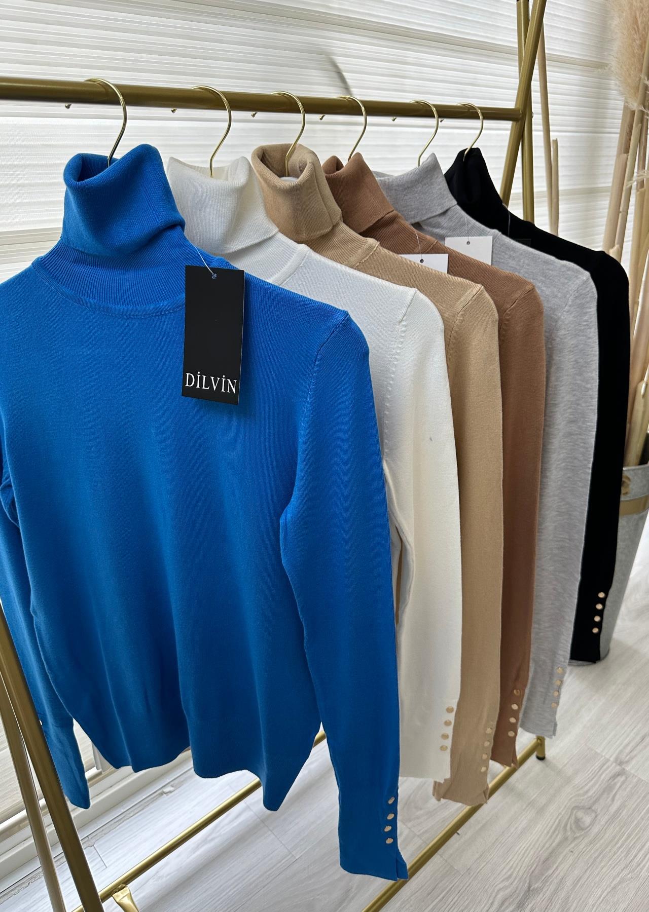 Saks Balıkçı Yaka Kolu Droplu Triko