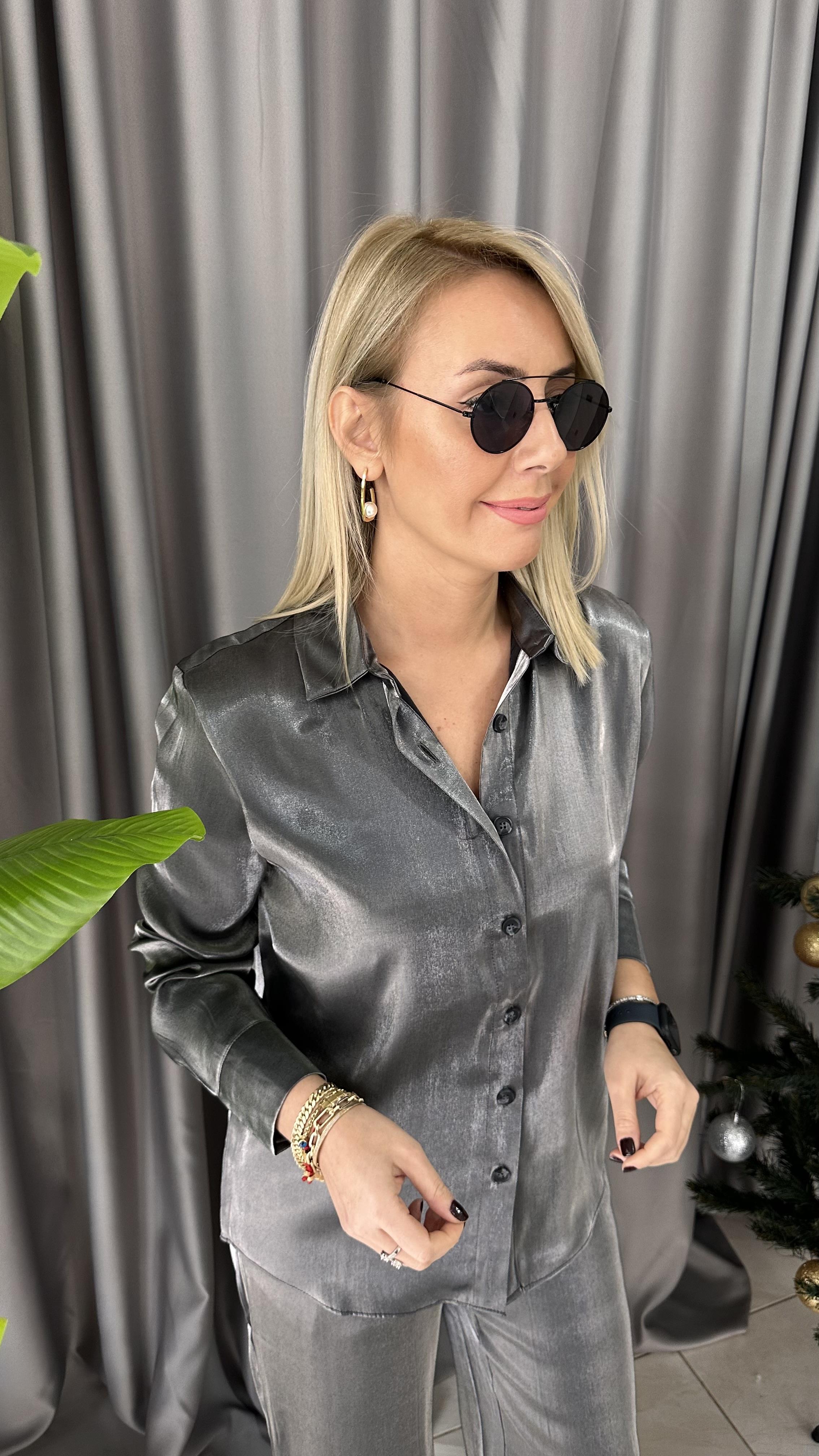 SATEN PARLAK FÜME GÖMLEK