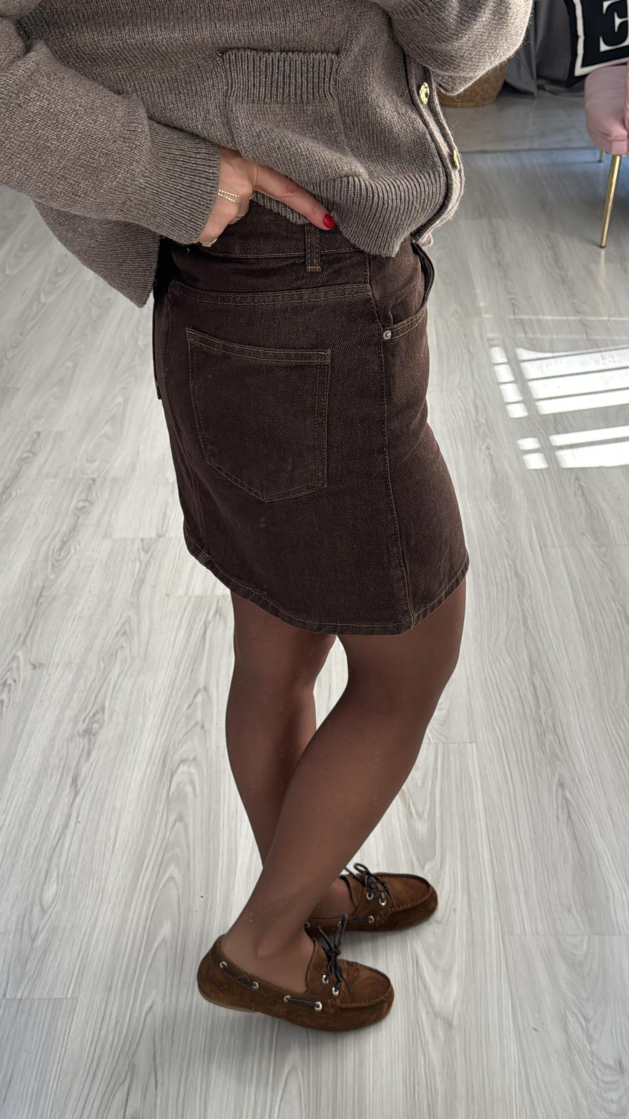 Şehir Boy Kahve Jean Etek