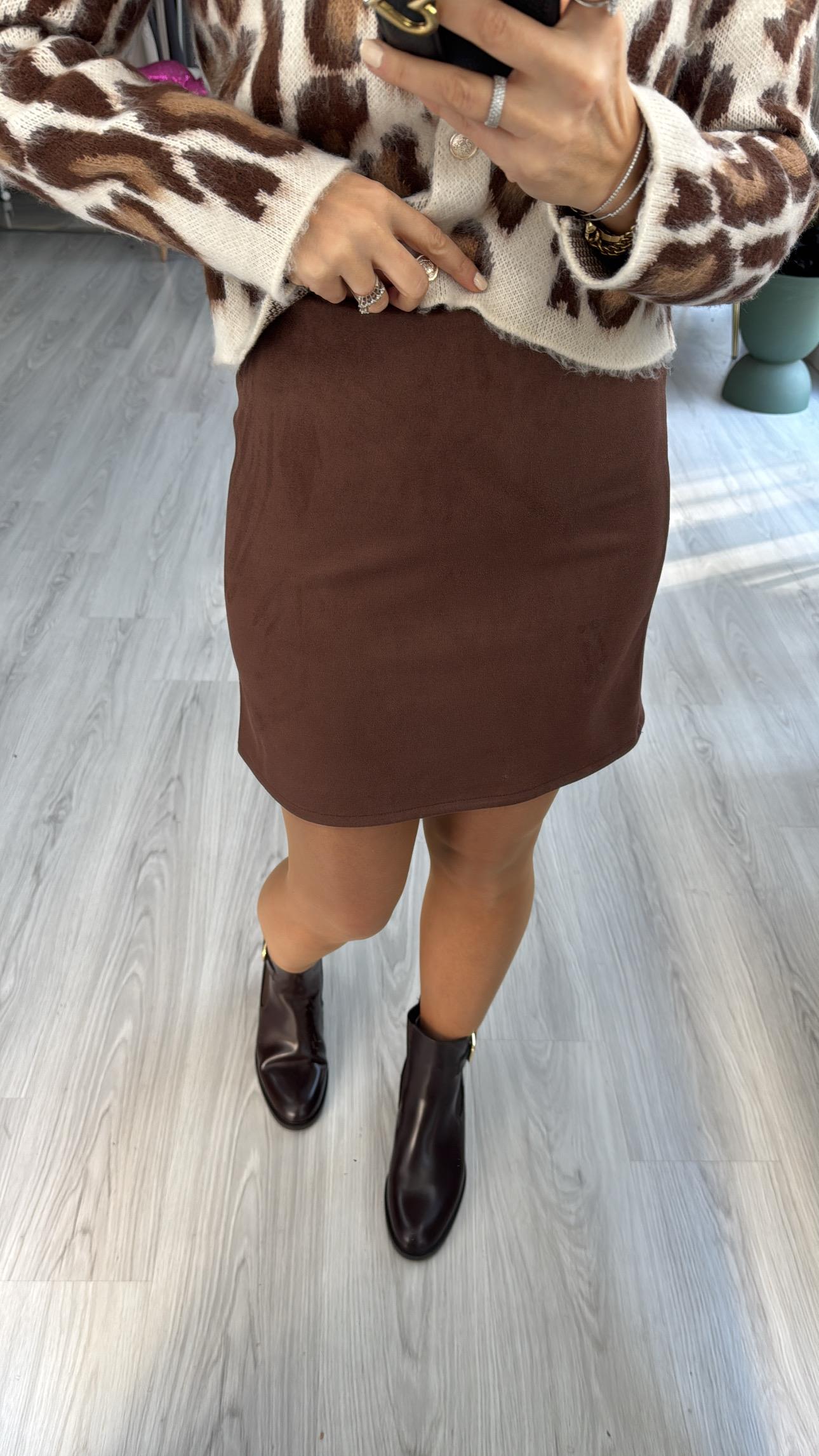 Şehir Boy Kahverengi Süet Etek