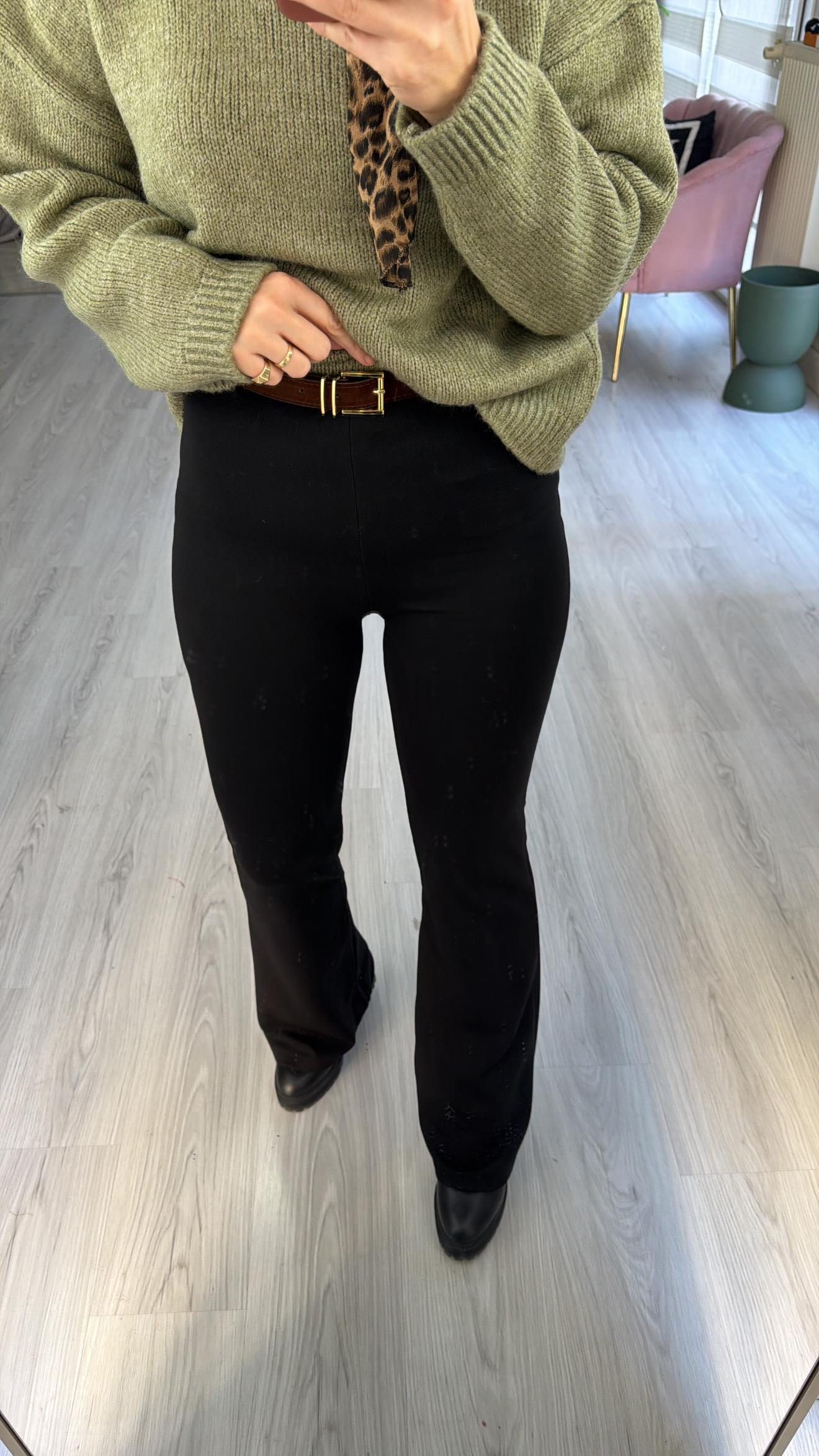 Süet Kemerli Beli Lastikli Çelik Örme Siyah Tayt Pantolon