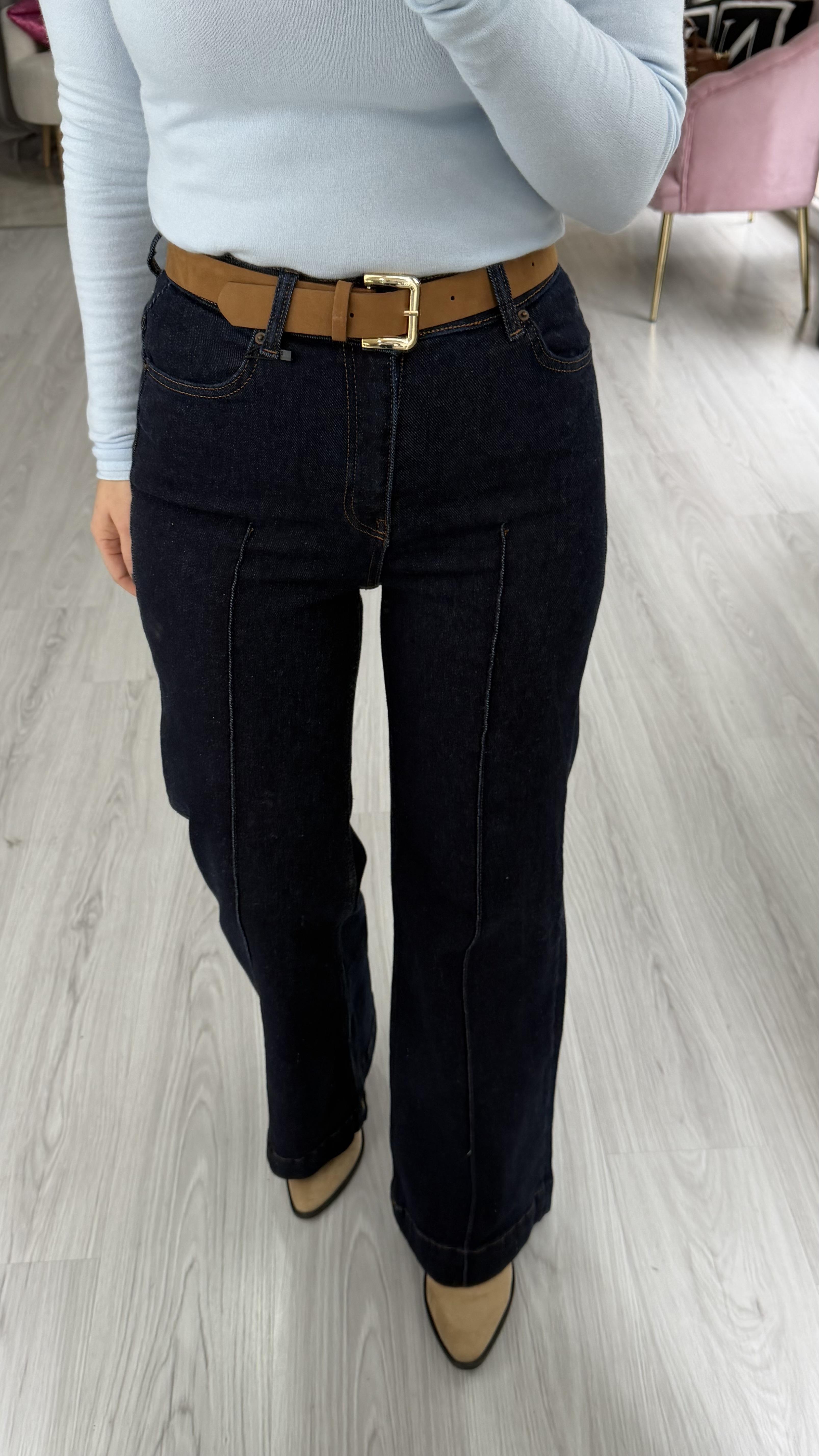 Kemerli Çımalı Lacivert Jean Pantolon