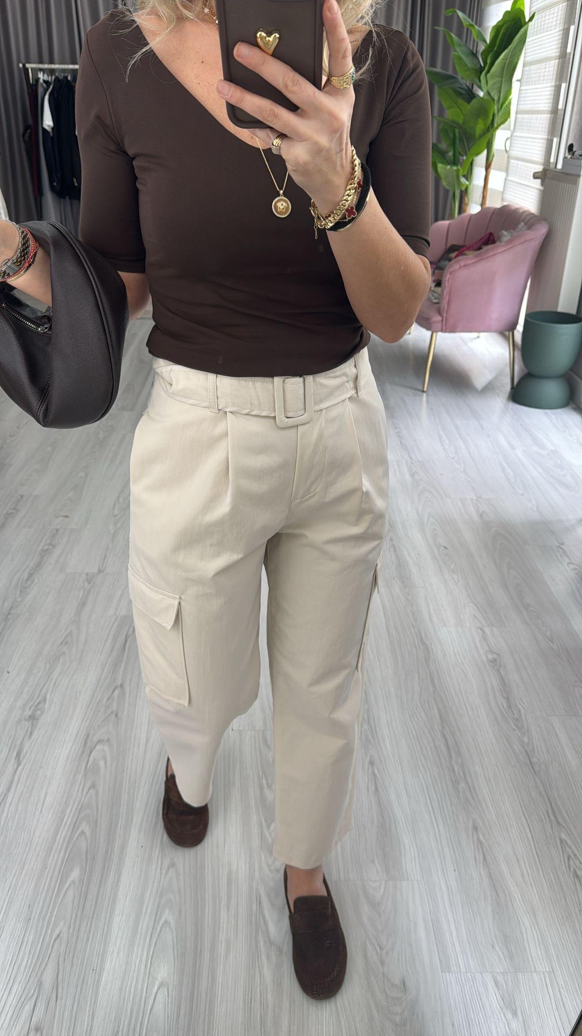 TAŞ RENGİ TENCEL GABARDİN KARGO PANTOLON