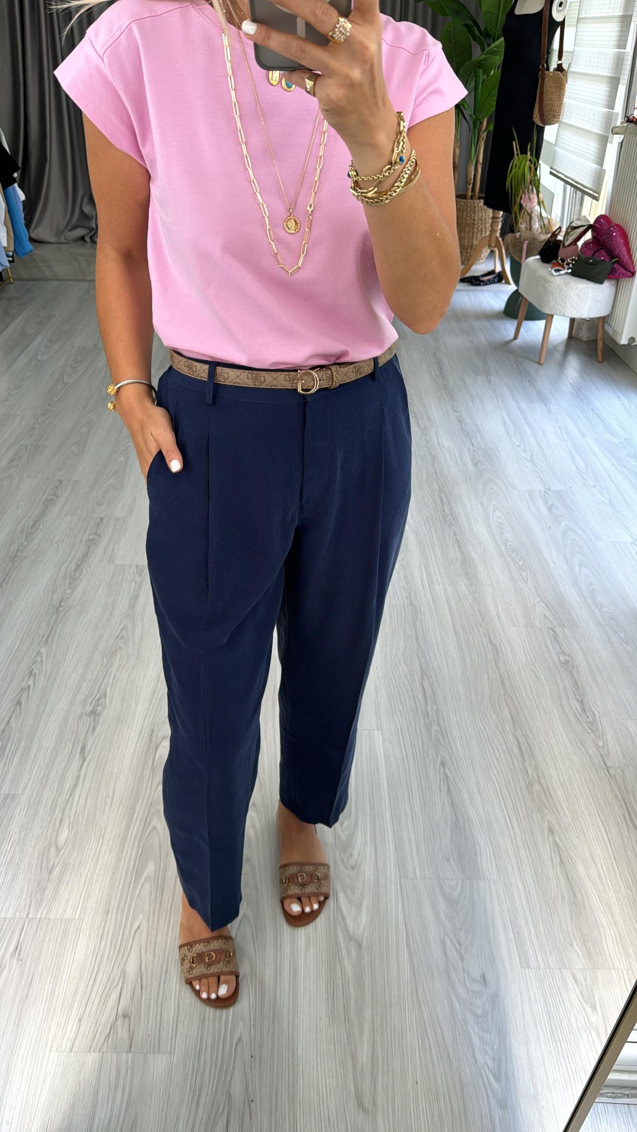 TENCEL BELİ LASTİKLİ LACİVERT PANTOLON