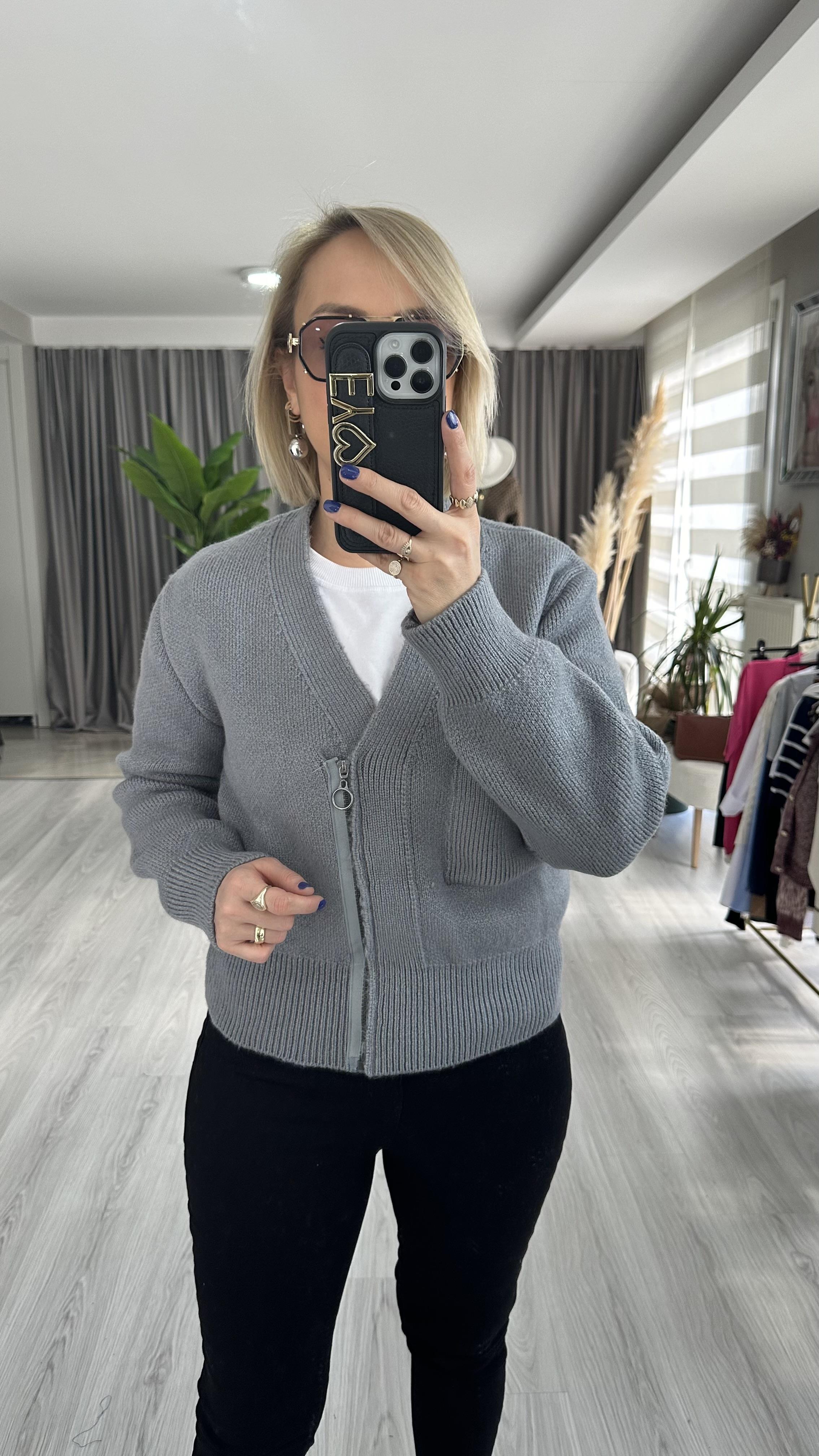 TOK DOKUDA CEPLİ,FERMUARLI ANTRASİT HIRKA