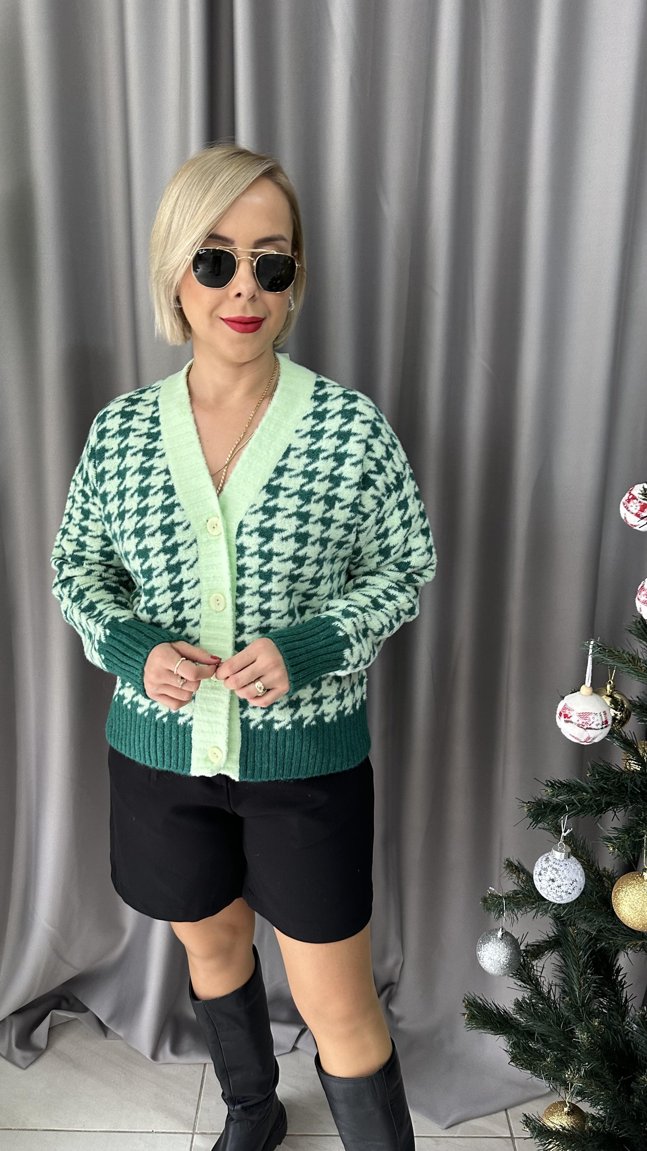V YAKA JAKAR DESEN MİNT, ZÜMRÜT YEŞİLİ HIRKA