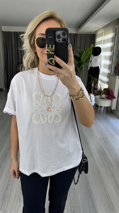 %100 COTTON KABARTMA MARKA LOGOLU BEYAZ TİŞÖRT