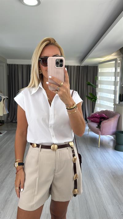 %100 Cotton T Kol Beyaz Gömlek