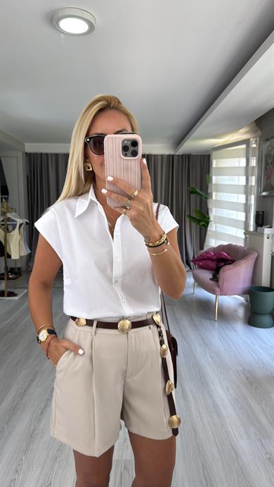 %100 Cotton T Kol Beyaz Gömlek