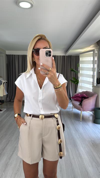 %100 Cotton T Kol Beyaz Gömlek