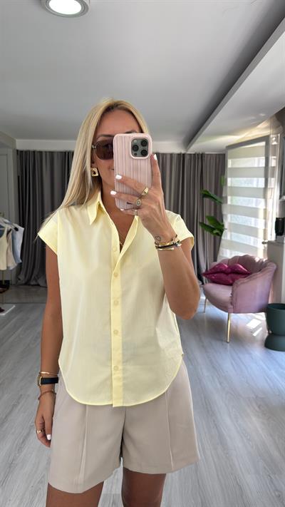 %100 Cotton T Kol Sarı Gömlek