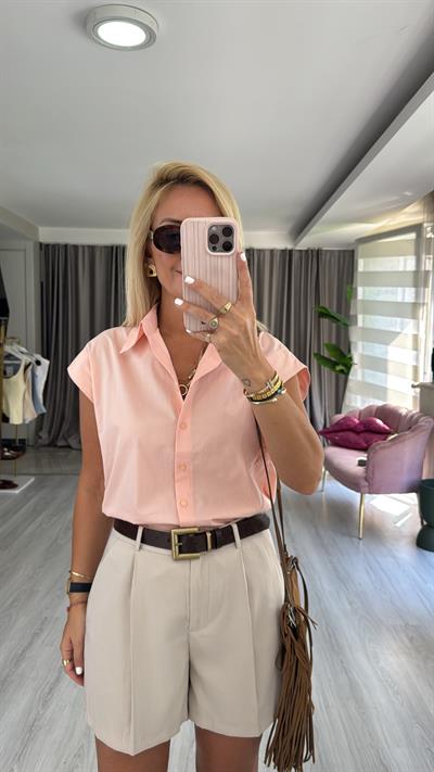 %100 Cotton T Kol Somon Gömlek